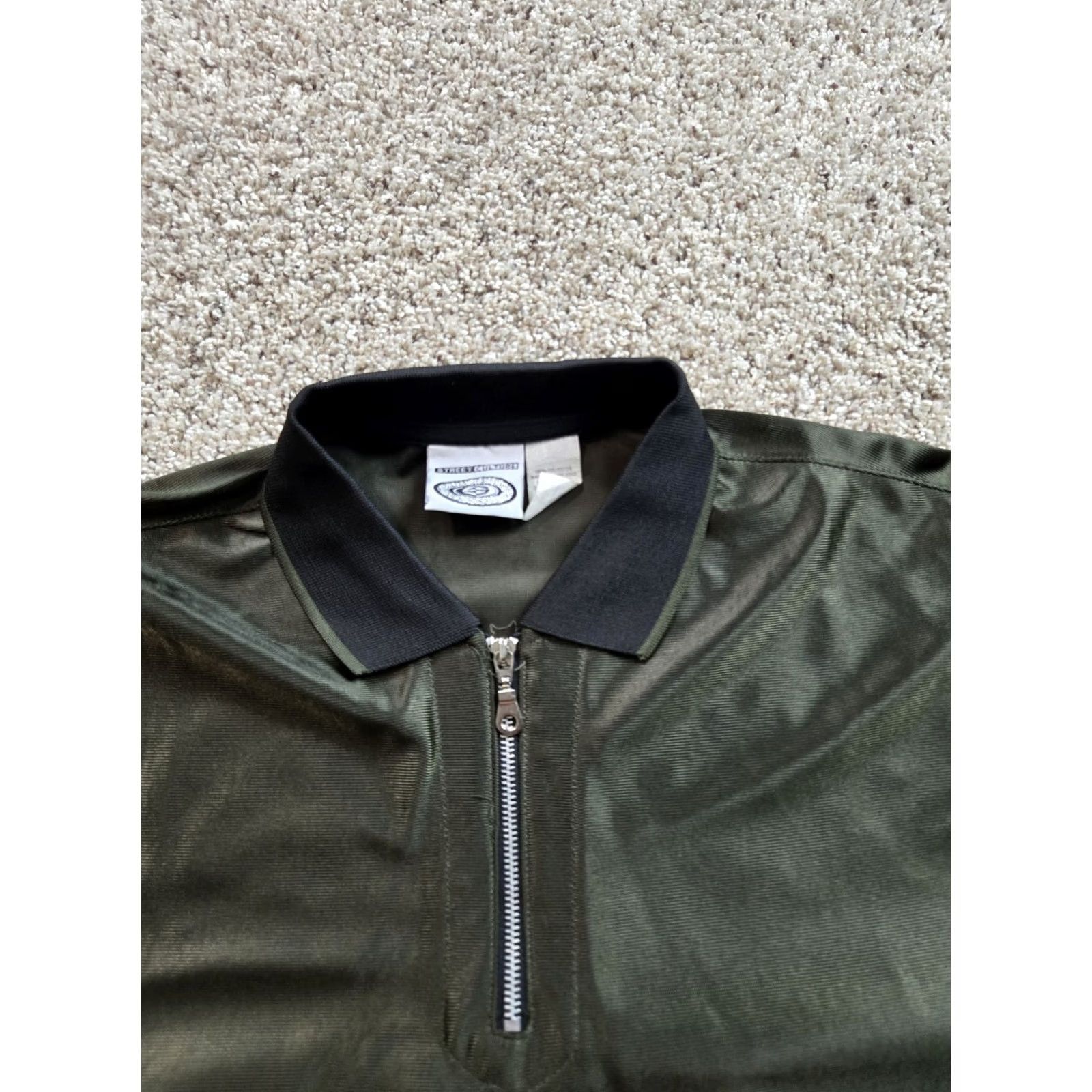Vintage VINTAGE Street Culture Polo Shirt Mens L Green 1/4 Zip Shiny Dazzle Y2K Shirt Mens Green Polo 90s Size US L / EU 52-54 / 3 - 4 Thumbnail
