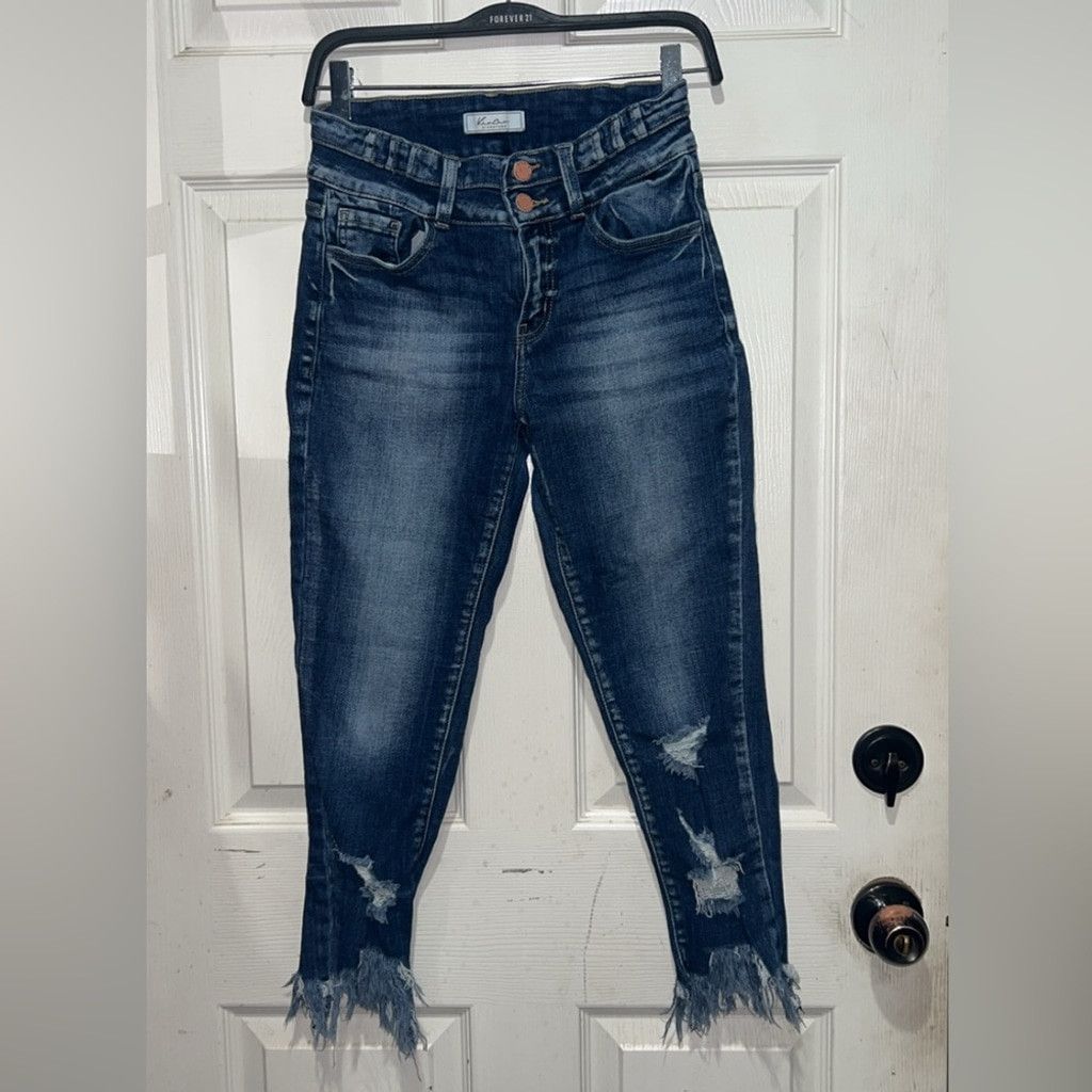 Kancan USA Kancan mid rise blue denim jeans with distressed details Size 27" / US 4 / IT 40 - 1 Thumbnail