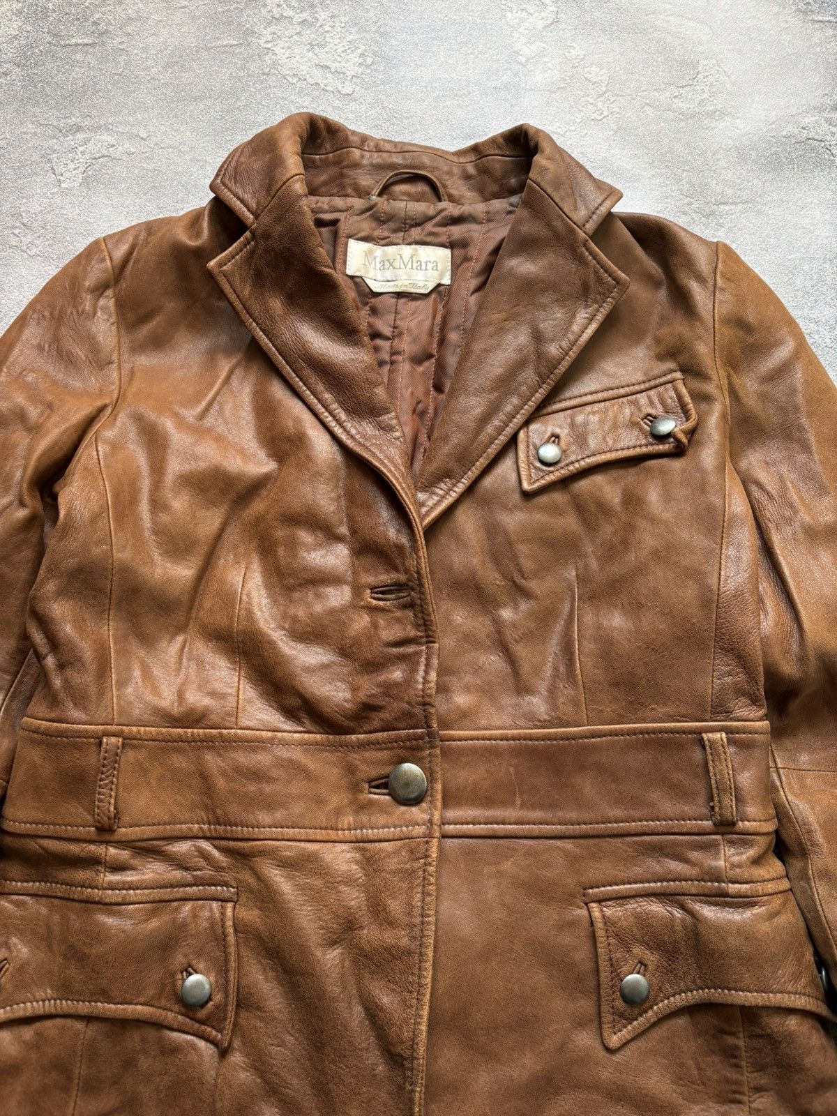 Max Mara Vintage Max Mara Italy Luxury Brown Leather Jacket Size US10 Size L / US 10 / IT 46 - 5 Thumbnail