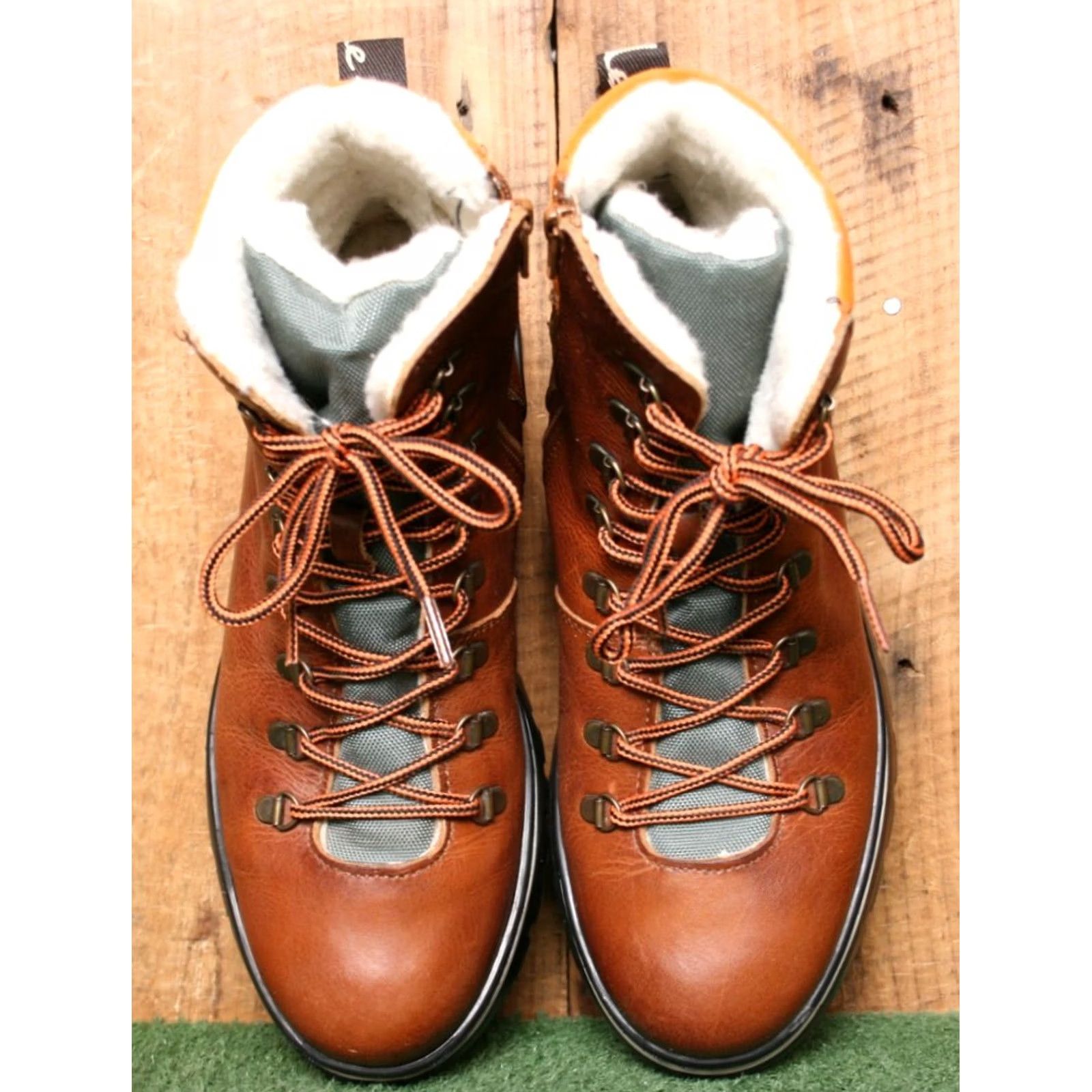 Vintage BULLE Theo Cognac Leather Shearling Lined Pivoting Spike Boots Mens US 10 EUR 43 Snow Boot Size US 10 / EU 43 - 5 Thumbnail