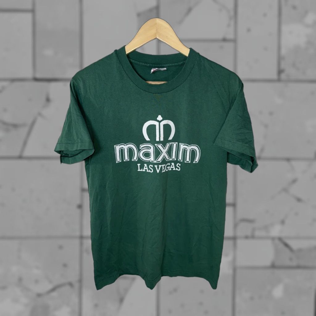 Hanes VINTAGE Maxim Las Vegas Tee Green Mens M 90s Hanes Cotton Blend Short Sleeve Crew Neck T-Shirt Unisex Adults Summer Spring 90s Theme Conv Mens Size US M / EU 48-50 / 2 - 1 Thumbnail