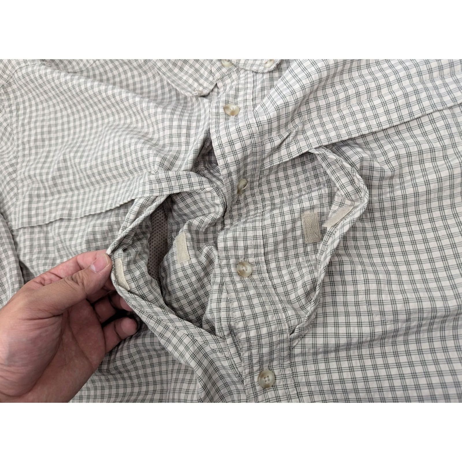 Vintage Cabela's Shirt Adult XL Tall Plaid Fishing Hunting Vented Lightweight Nylon Nylon/Polyester Beige Button-Down Collar All Seasons Regular Men XLT Size US XL / EU 56 / 4 - 4 Thumbnail