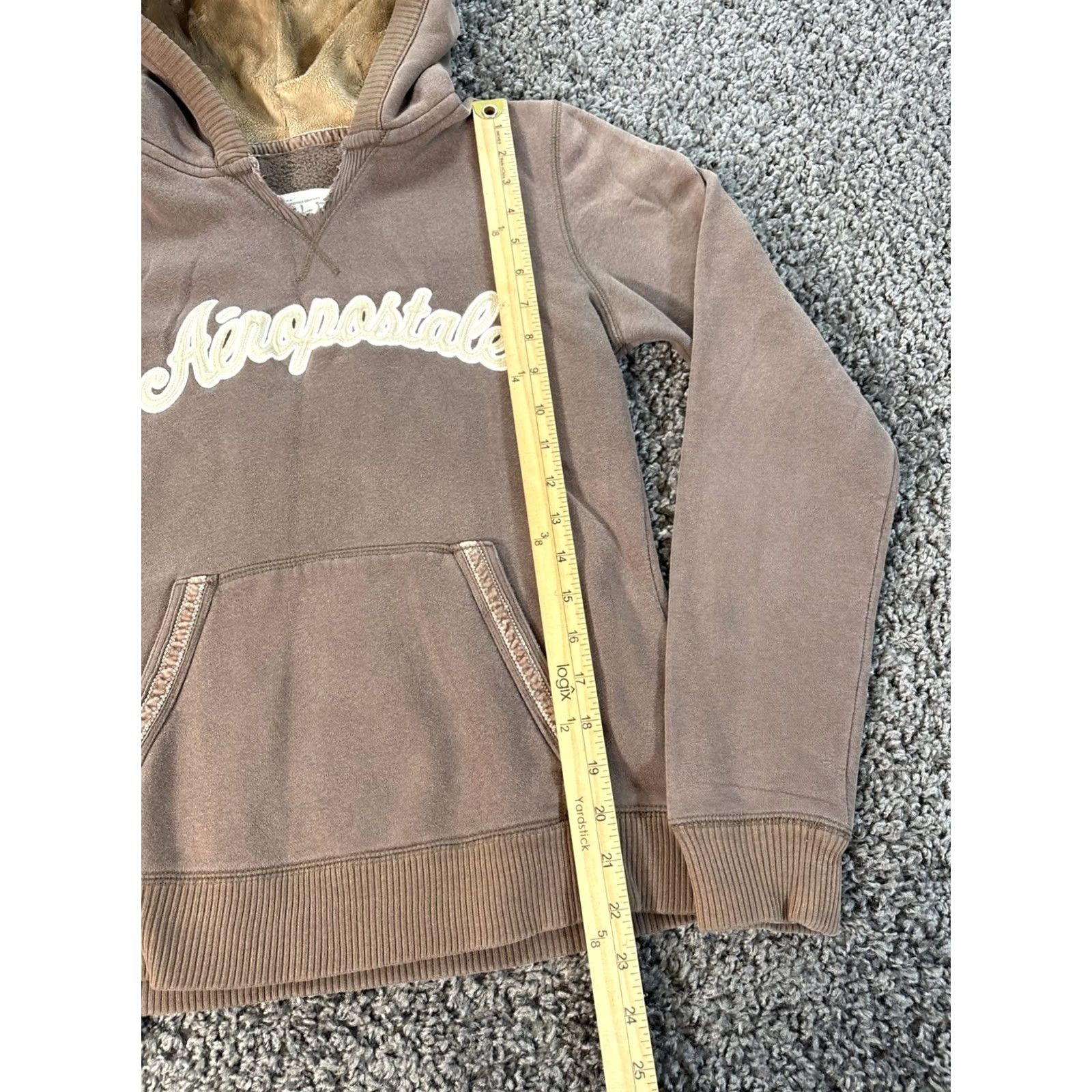 Aeropostale VINTAGE Aeropostale Hoodie Womens M Brown Faux Fur Hood Embroidered Y2K Logo Zipper Bling Pullover Jacket Size M / US 6-8 / IT 42-44 - 2 Thumbnail