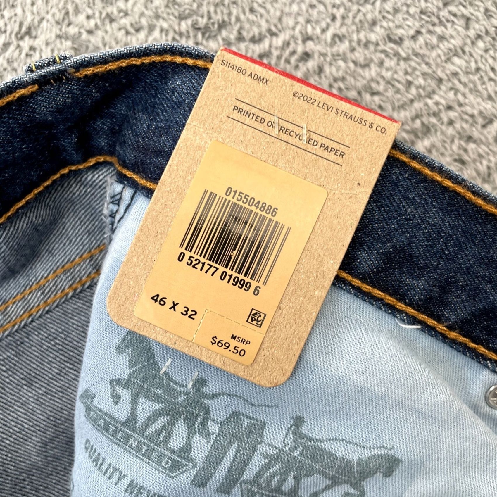 Levi's Levi's 550 Jeans Mens 46x32 Tall Blue Straight Leg Cotton Denim Logo Relaxed Fit Jeans Size US 44 / EU 60 - 6 Thumbnail