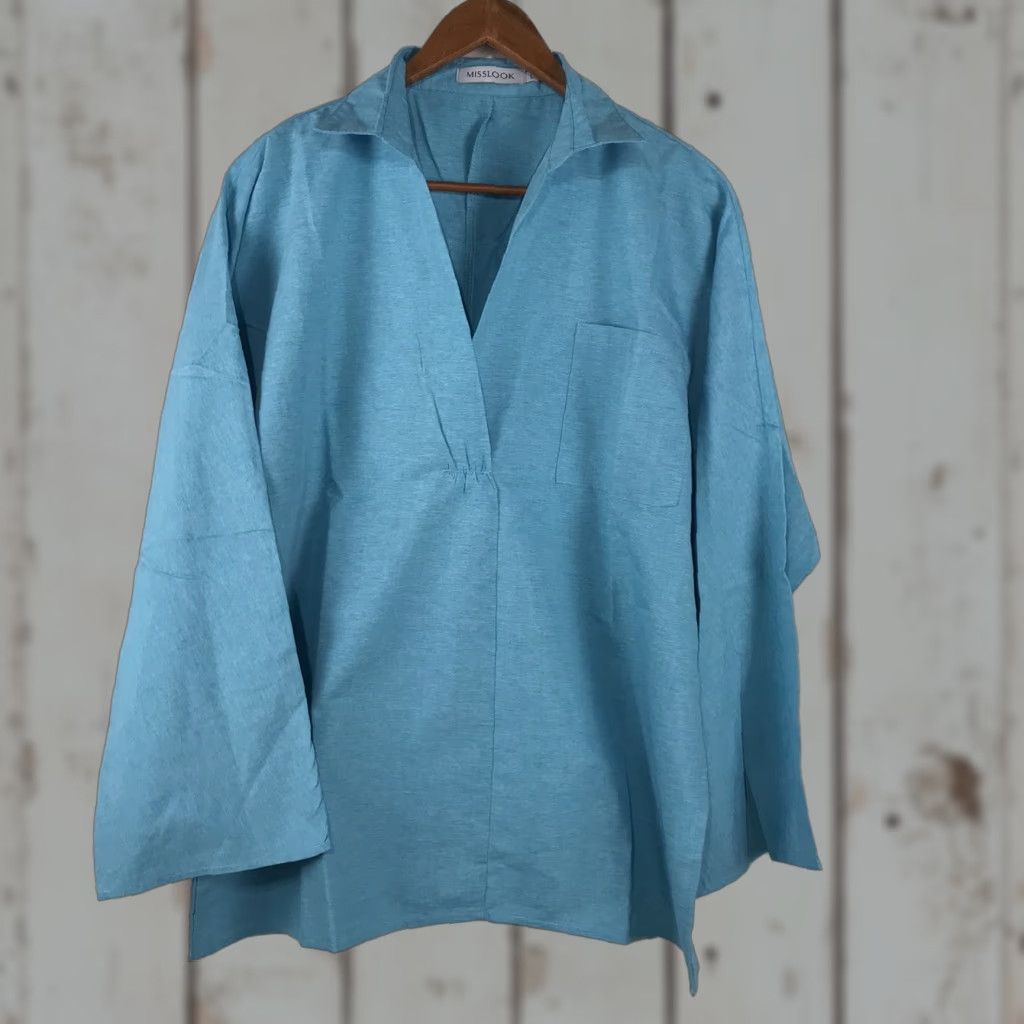 Vintage MissLook Blue Collared Pullover Top Women Size L Size L / US 10 / IT 46 - 1 Thumbnail