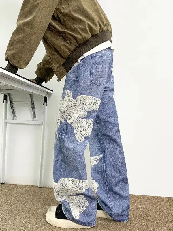Japanese Brand Retro loose lace patchwork jeans Size US 32 / EU 48 - 5 Thumbnail