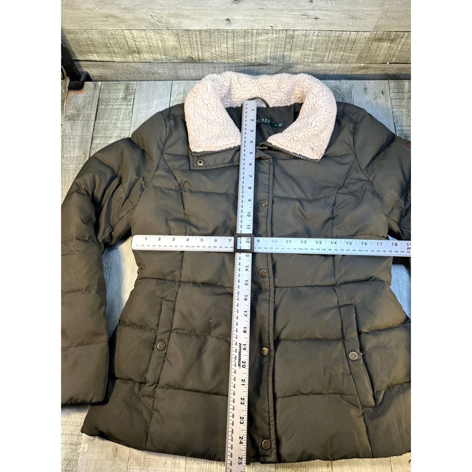 Ralph Lauren Lauren Ralph Lauren Womens Olive Green Sherpa Collar Down Puffer Jacket Mid Length Mens? No Girls? Size M / US 6-8 / IT 42-44 - 4 Thumbnail