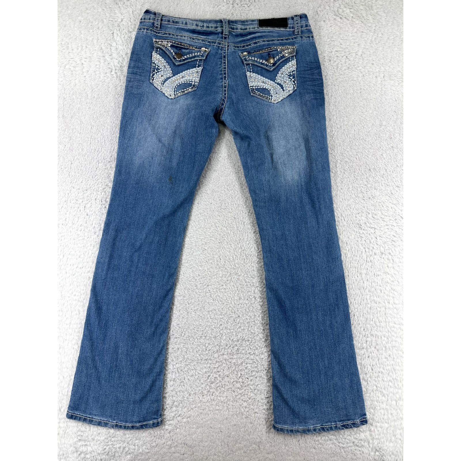 Vintage Vintage Premiere Blue Denim Bootcut Jeans Womens Size 12 Slim Embroidered Rhinestone Studded Low Rise Size 34" / US 12 / IT 48 - 3 Thumbnail
