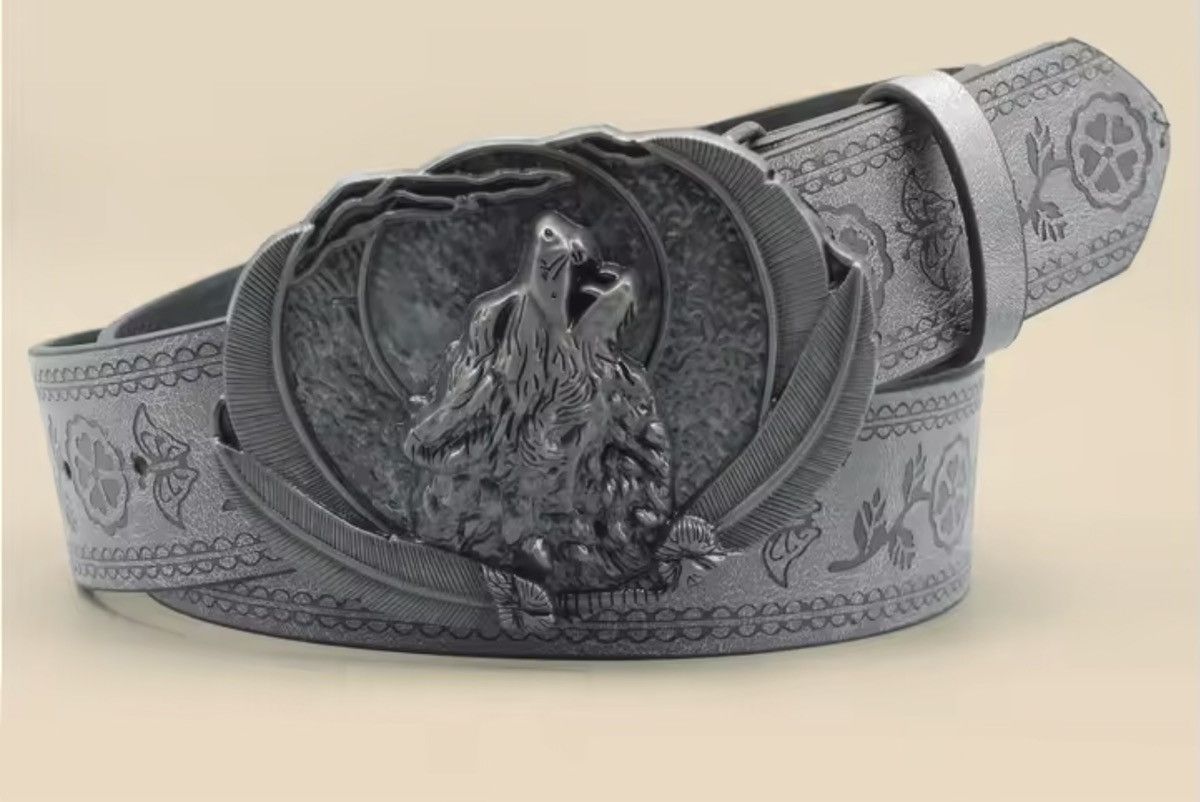 Japanese Brand Pu Leather Belt with wolf Buckle Size ONE SIZE - 1 Thumbnail