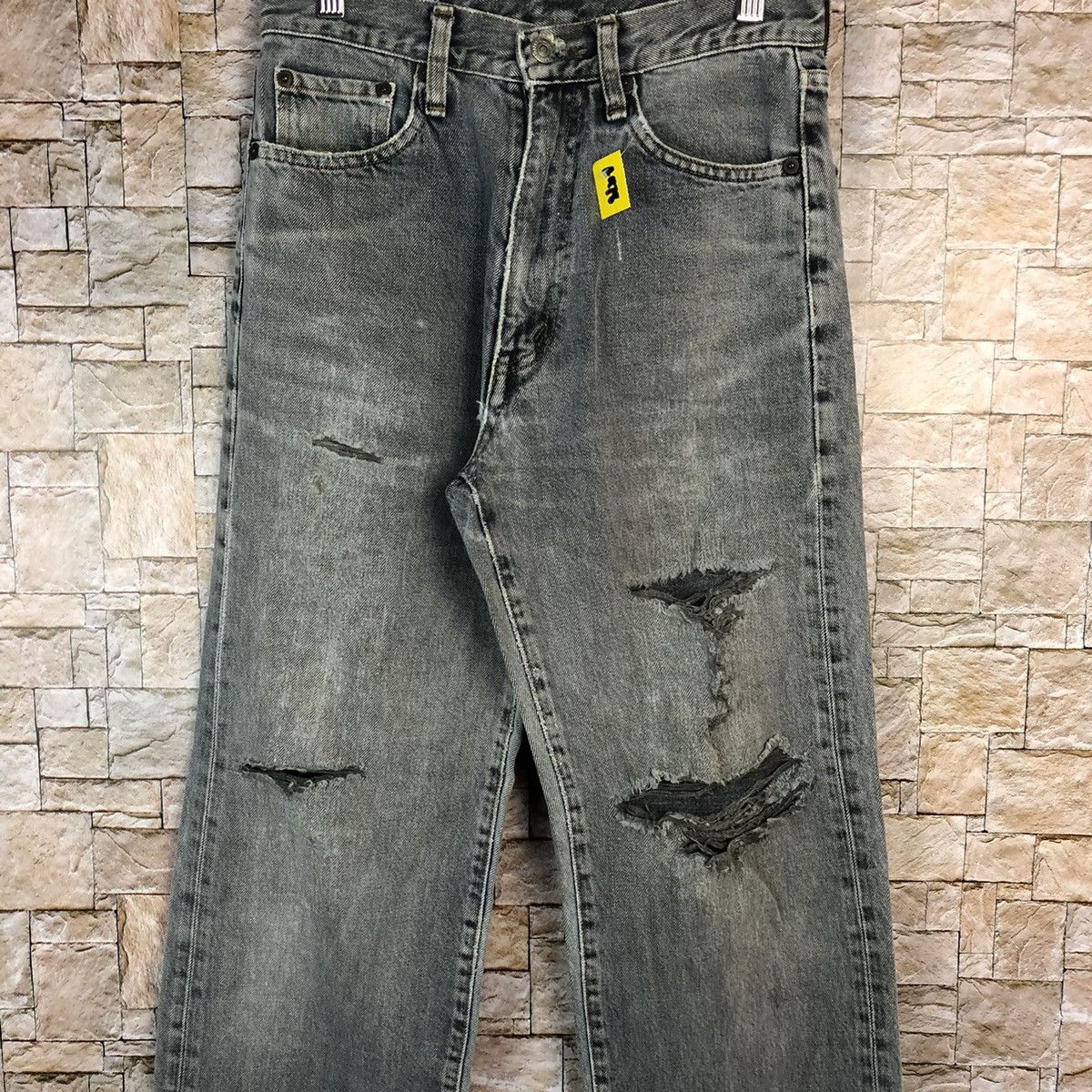 Japanese Brand Bobson Black Distressed ripped Denim Pants #A978 Size US 28 / EU 44 - 5 Thumbnail