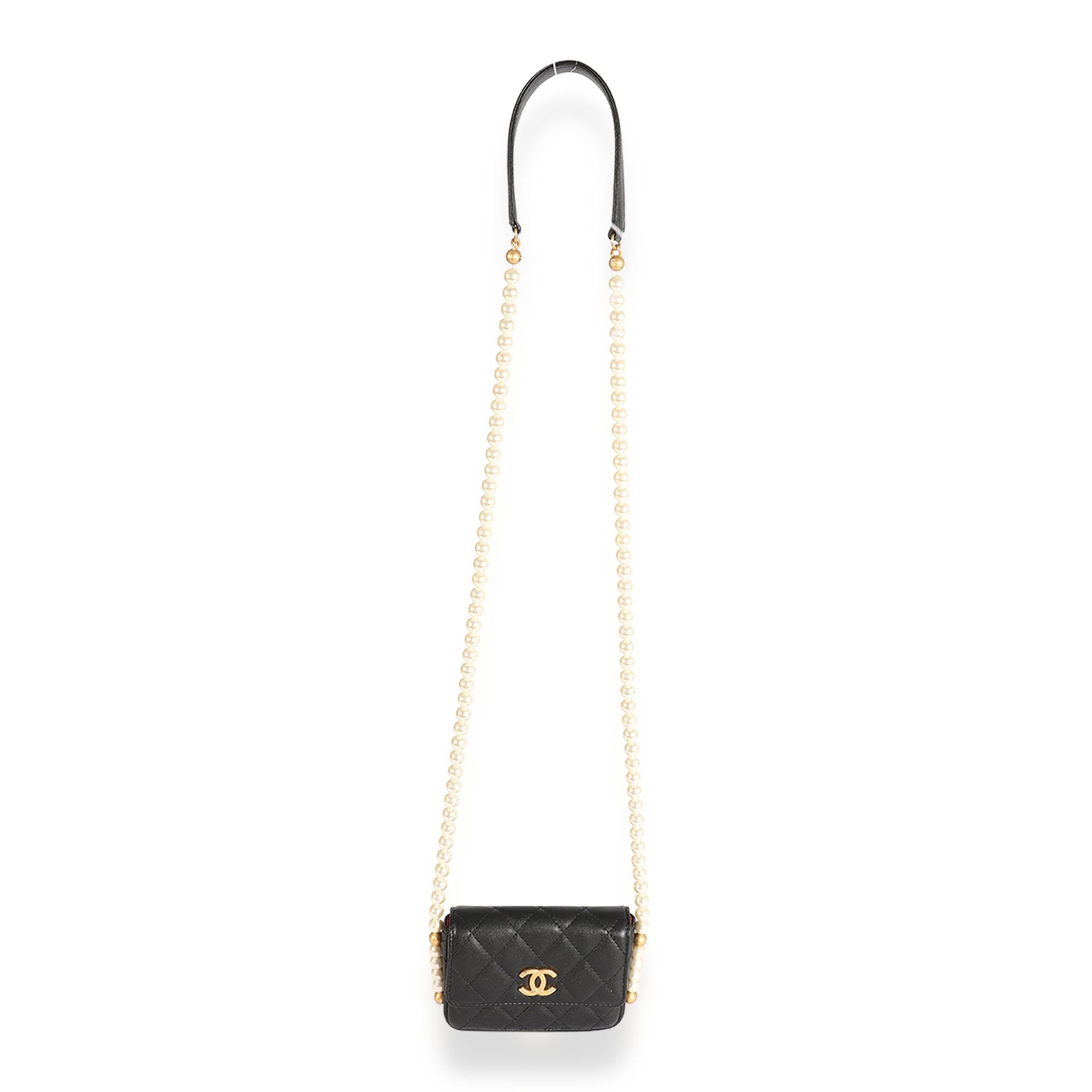 image of Chanel Black Quilted Lambskin Quilted About Pearls Mini Bag, Women's