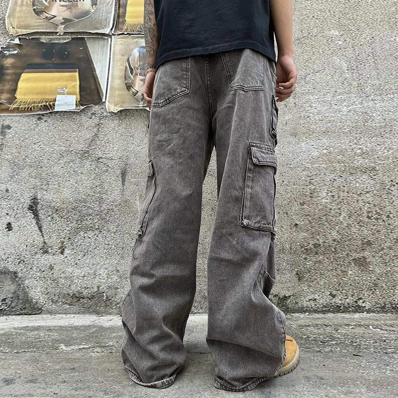 Japanese Brand Gray Baggy Flared Cargo Pants, Wide Leg Utility Pants Size US 32 / EU 48 - 4 Thumbnail