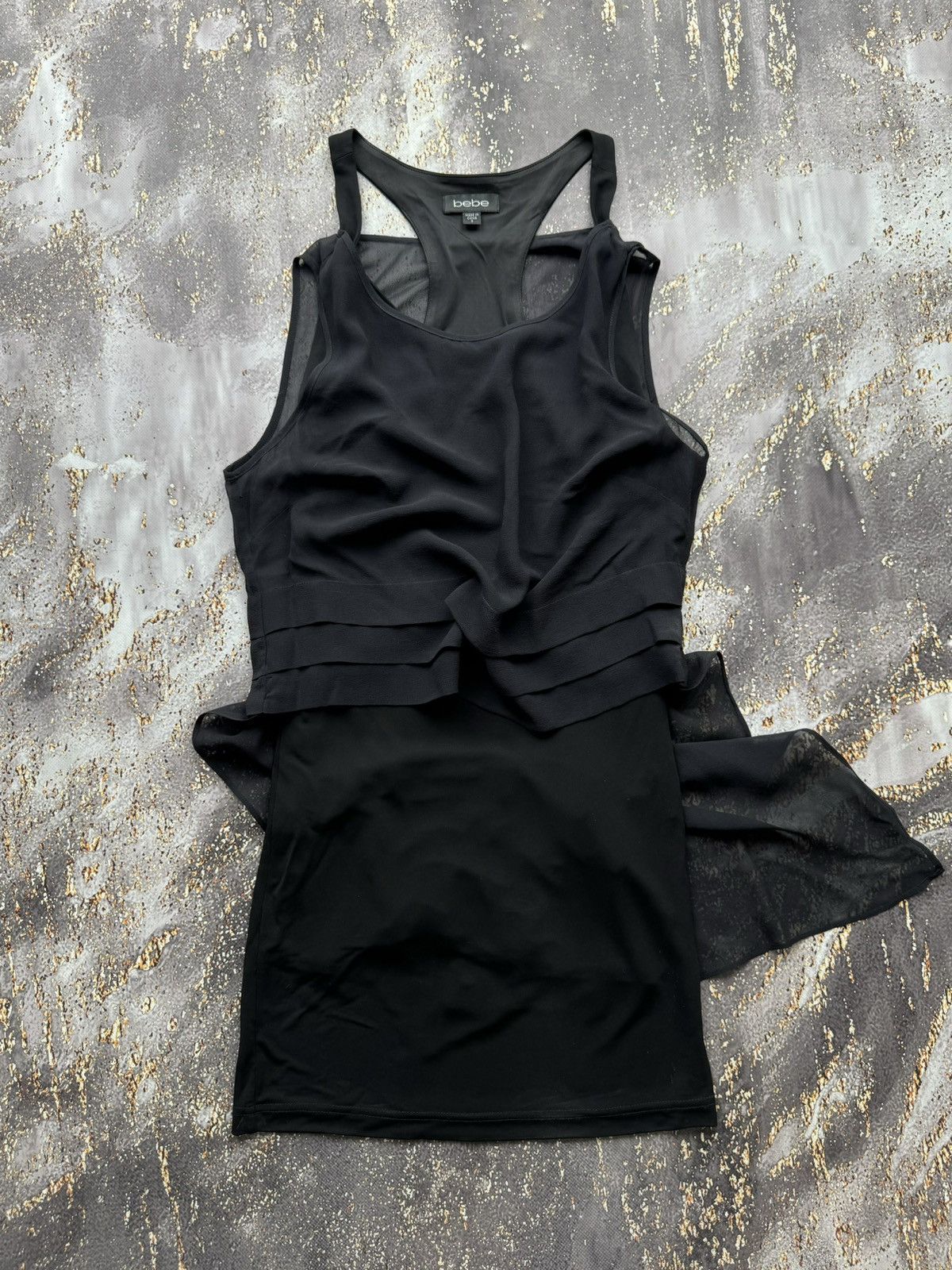 Bebe Vintage Silk Mesh Asymmetrical Dress