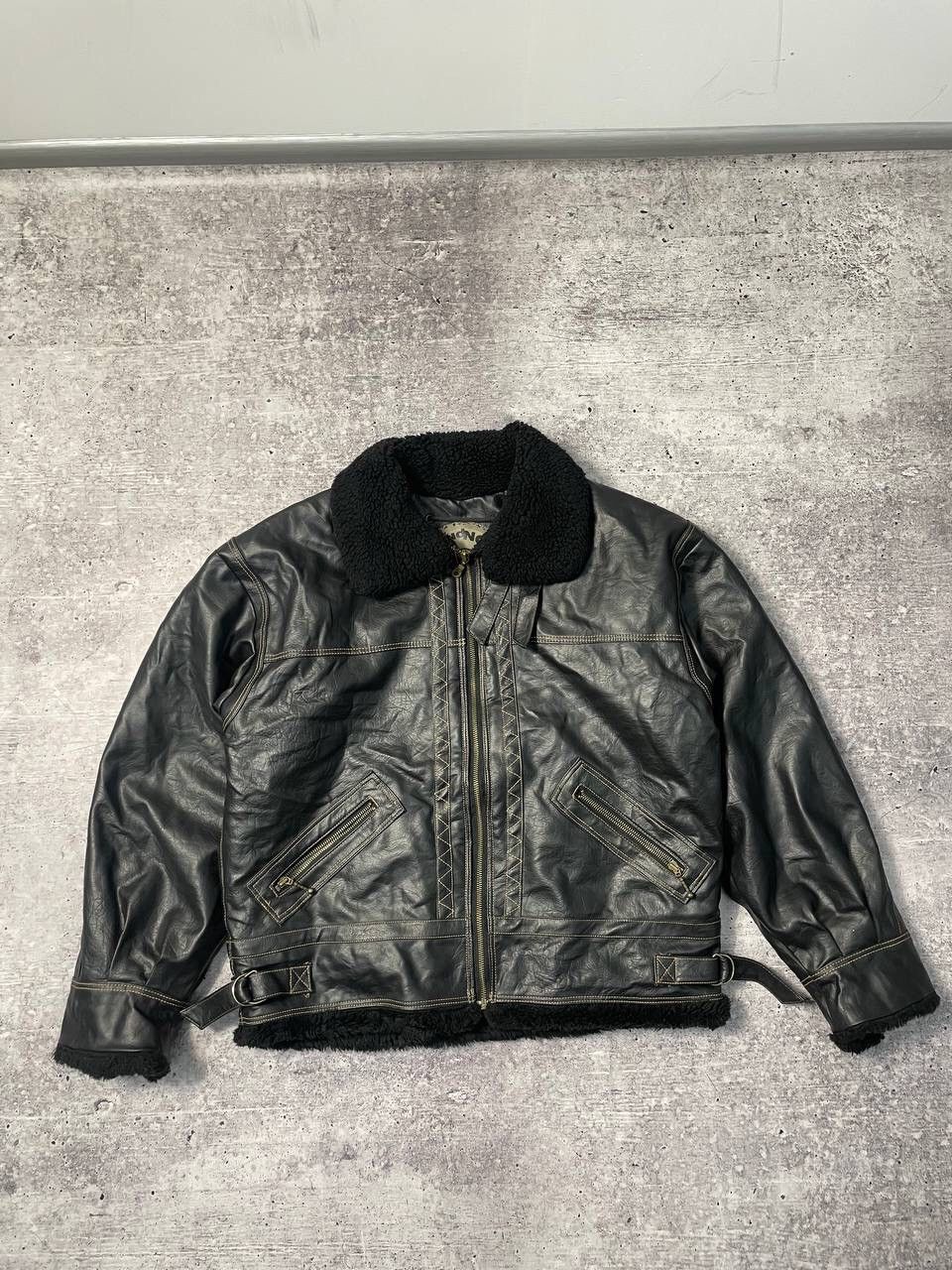 Vintage Crazy Metro Leather Shearling Shipskin Jacket Y2K