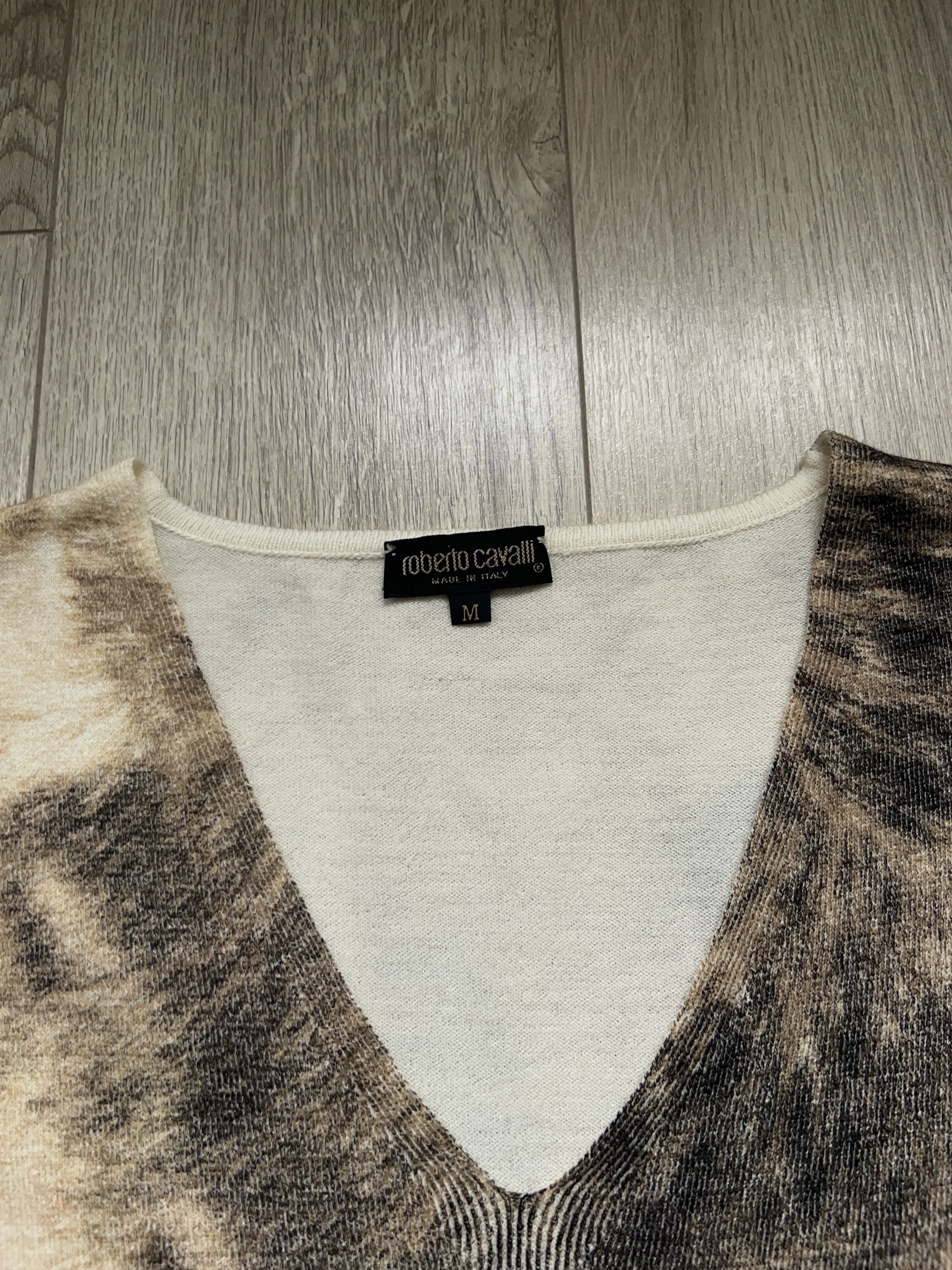 Roberto Cavalli × Vintage Cavalli All Over Animal Print Wool V Neck Jumper Sweater Size M / US 6-8 / IT 42-44 - 2 Thumbnail