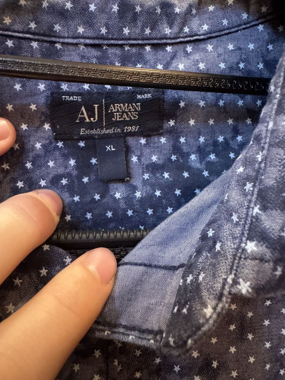 Armani Armani Jeans Star Print Clouds Dye Shirt Blue Vintage Size US XL / EU 56 / 4 - 3 Thumbnail
