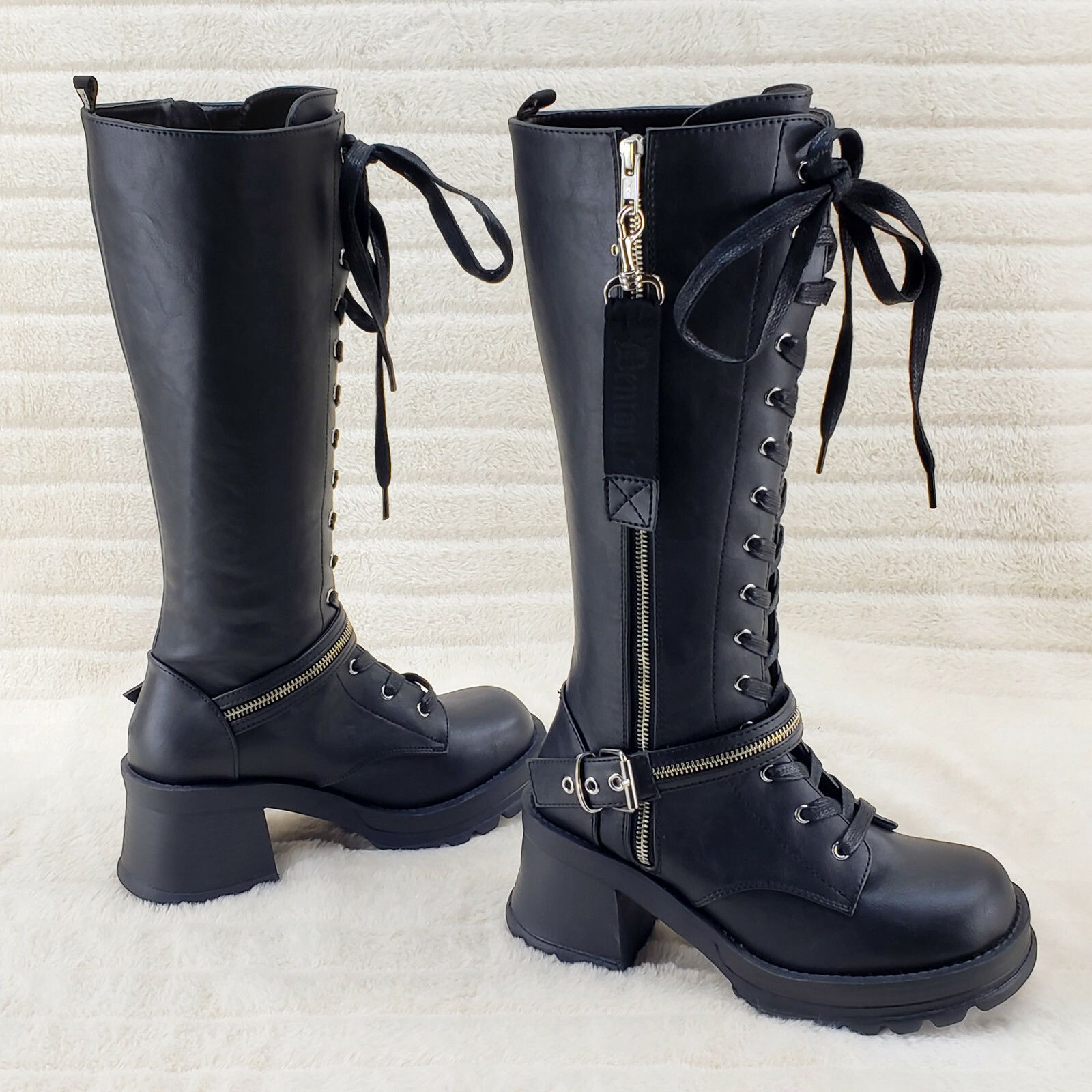 Demonia Cult DEMONIA Bratty 206 Zipper Strap Biker Goth Punk Lace Up Knee Size US 7 / IT 37 - 4 Thumbnail