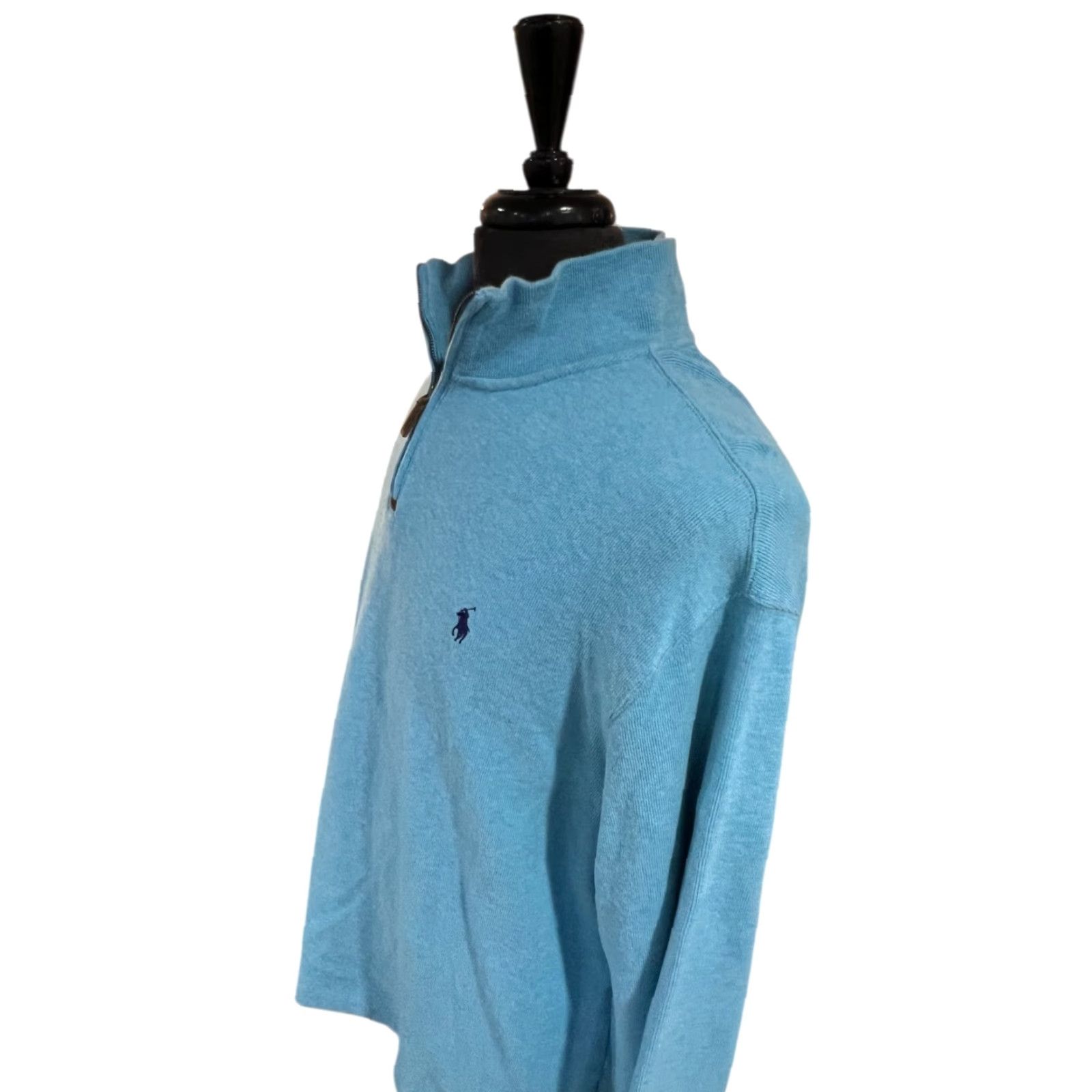 Polo Ralph Lauren VINTAGE Polo Ralph Lauren Mens XL Sweater Teal Blue 1/4 Zip Mock Neck Logo 100% Cotton Size US XL / EU 56 / 4 - 3 Thumbnail