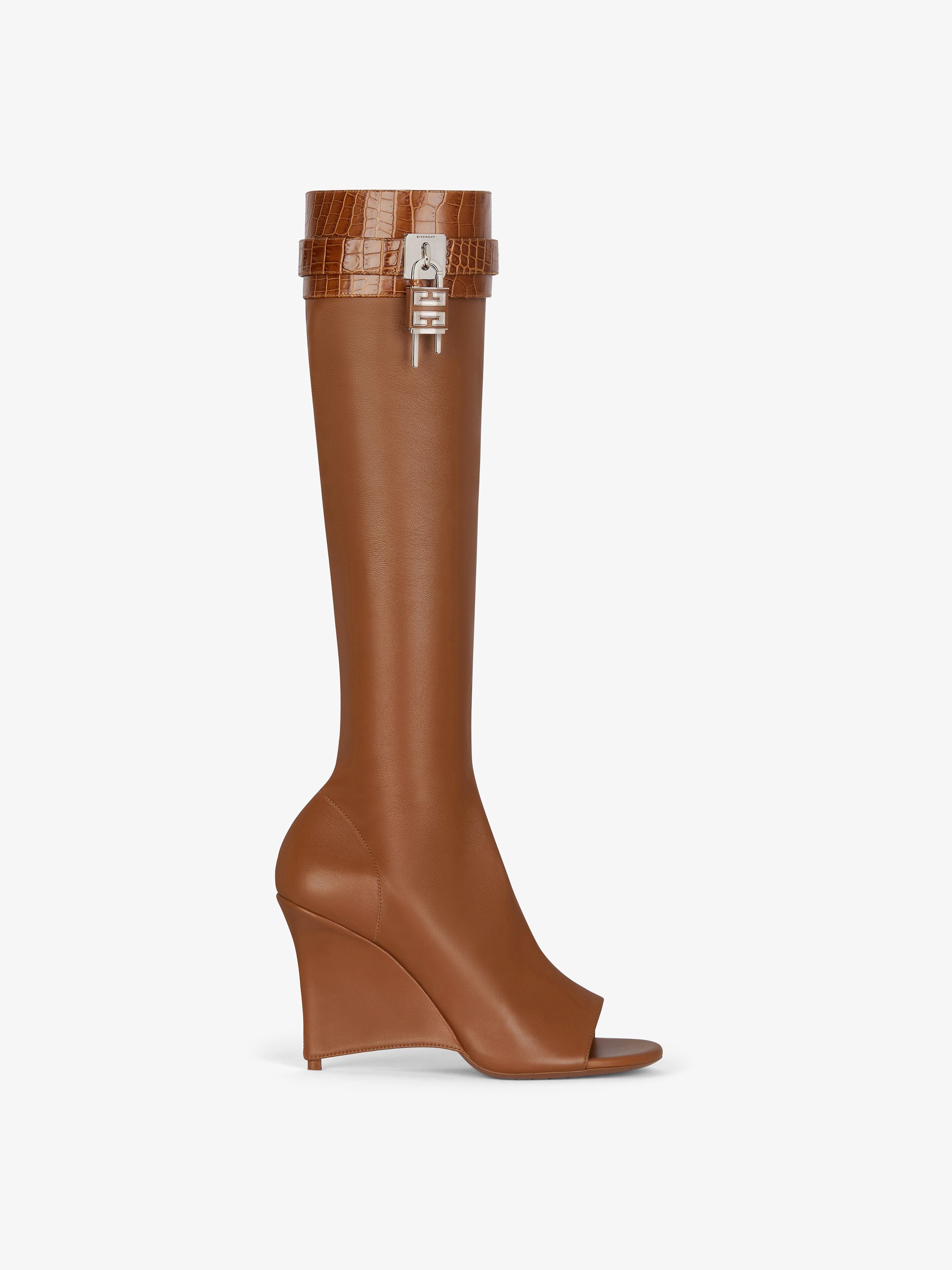 o1srvl11e0525 Shark Lock Stiletto Sandal Boots 95 mm Brown