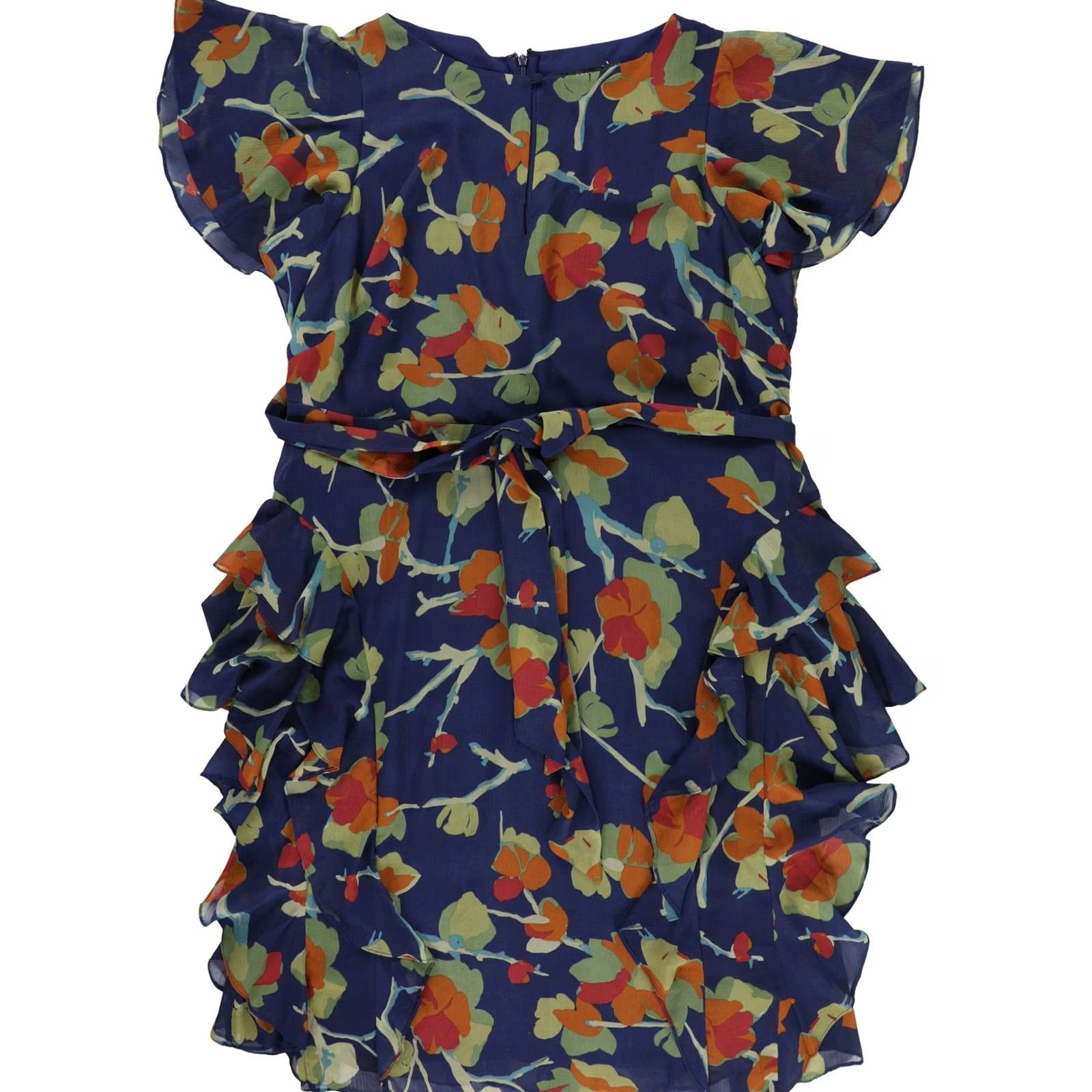 Ralph Lauren Ralph Lauren Belted Floral Georgette Dress, bluemulti, Plus Size, 16W, Floral Print, Flutter Sleeve, Zip, Belted, All Seasons, Women Size XXL / US 16-18 / IT 52-54 - 2 Thumbnail