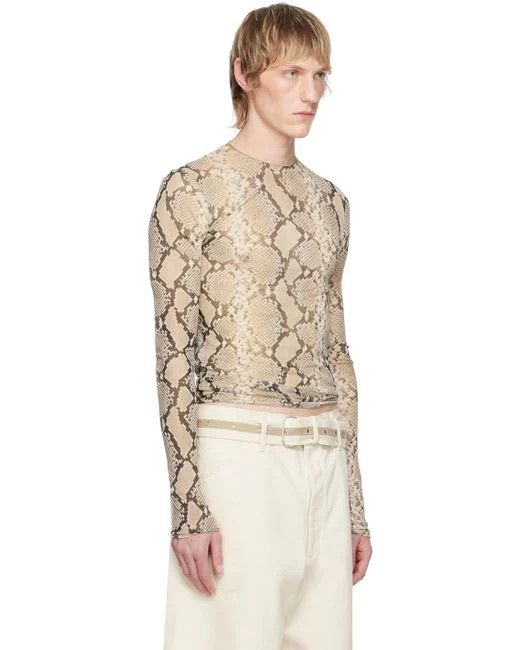 Jil Sander o1s22i1n1024 Long-Sleeved Silk T-Shirt in Neutro Size US M / EU 48-50 / 2 - 2 Thumbnail