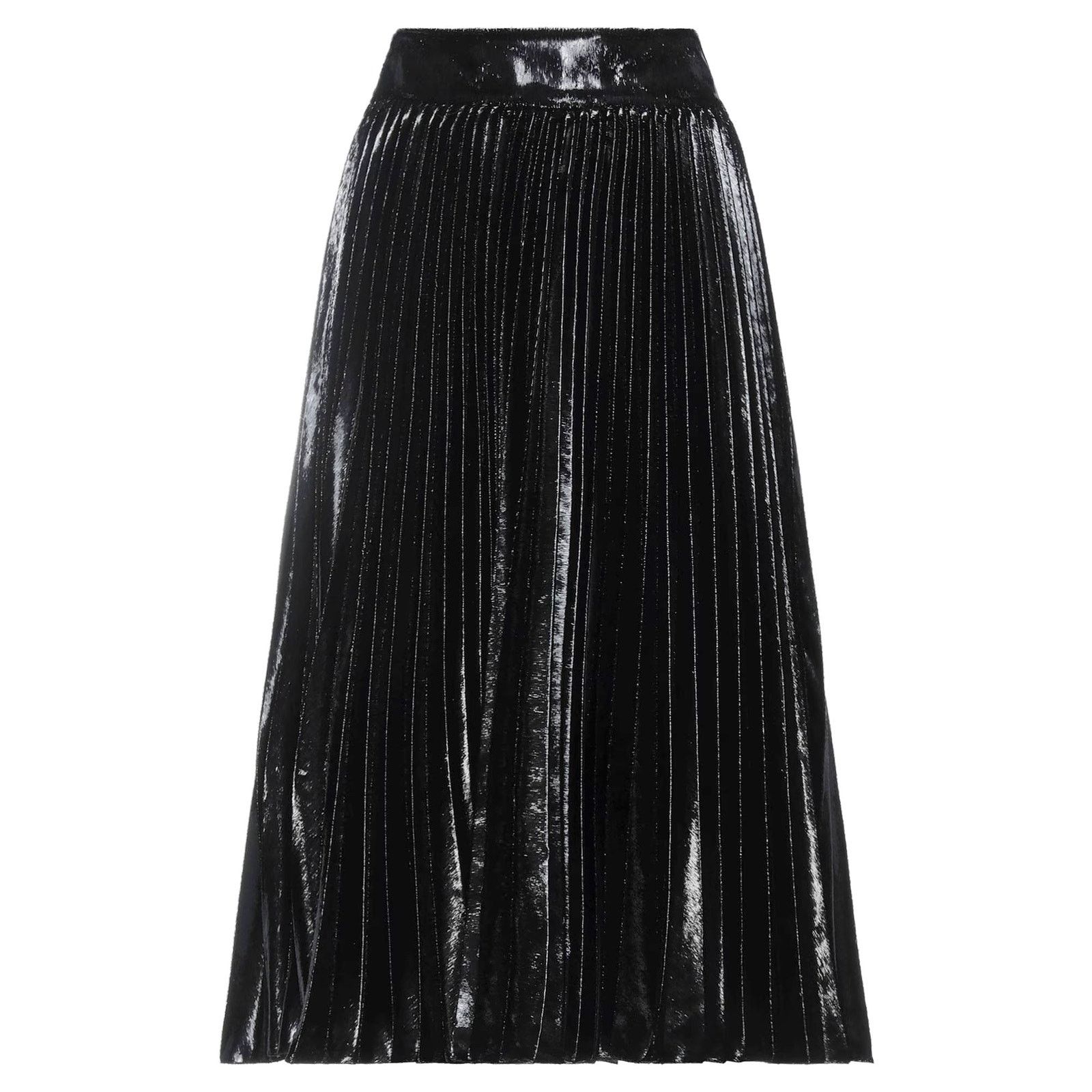 Dolce & Gabbana Dolce & Gabbana Black Pleated Midi Skirt Lamé Velvet IT 42 Size 28" / US 6 / IT 42 - 2 Thumbnail