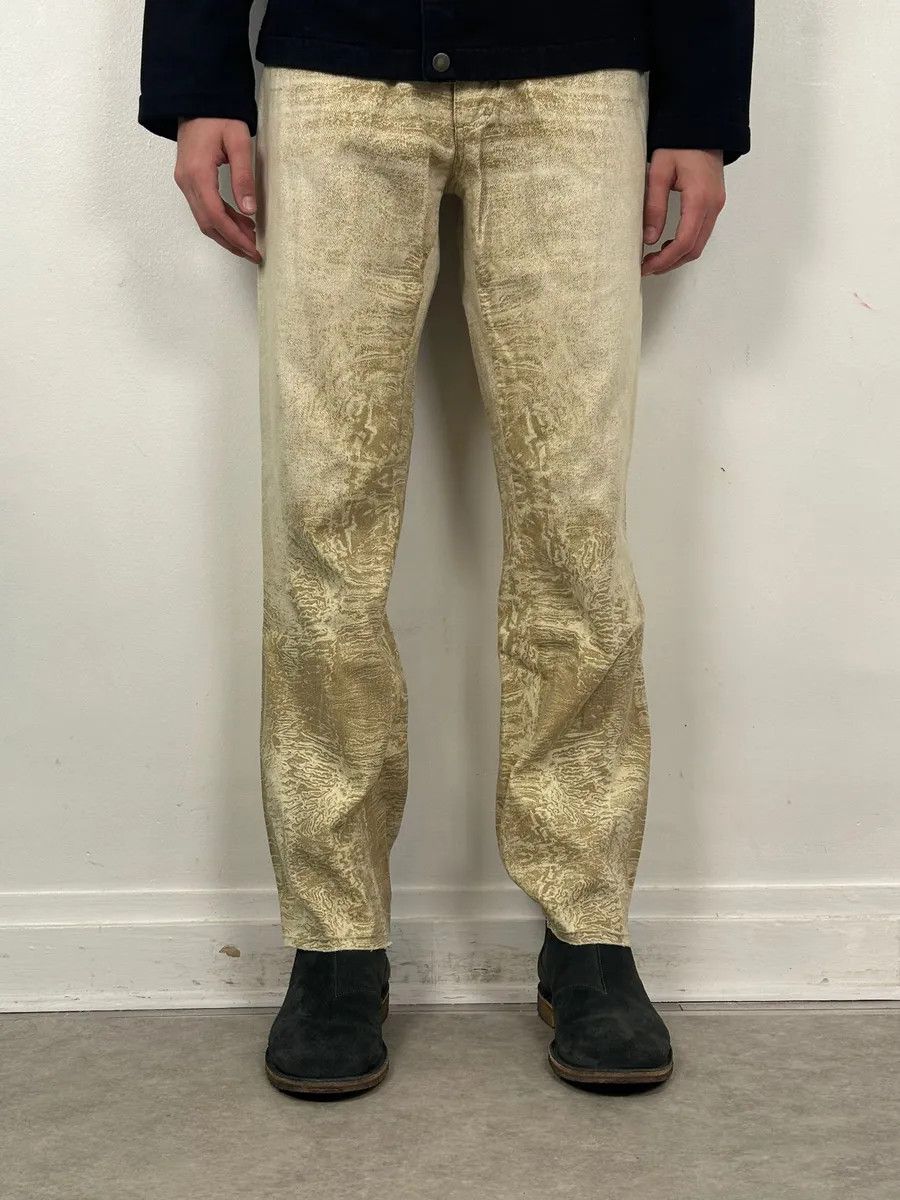 Roberto Cavalli 2000s Roberto Cavalli White & Beige Marble Abstract Pants Size US 30 / EU 46 - 2 Thumbnail
