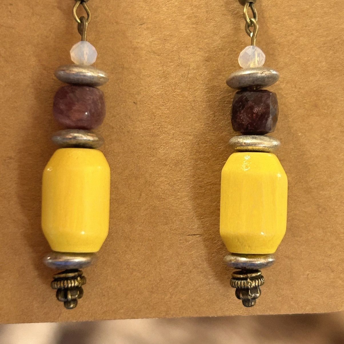 Handmade Handcrafted vintage bead faceted amethyst opalite earrings Size ONE SIZE - 3 Thumbnail