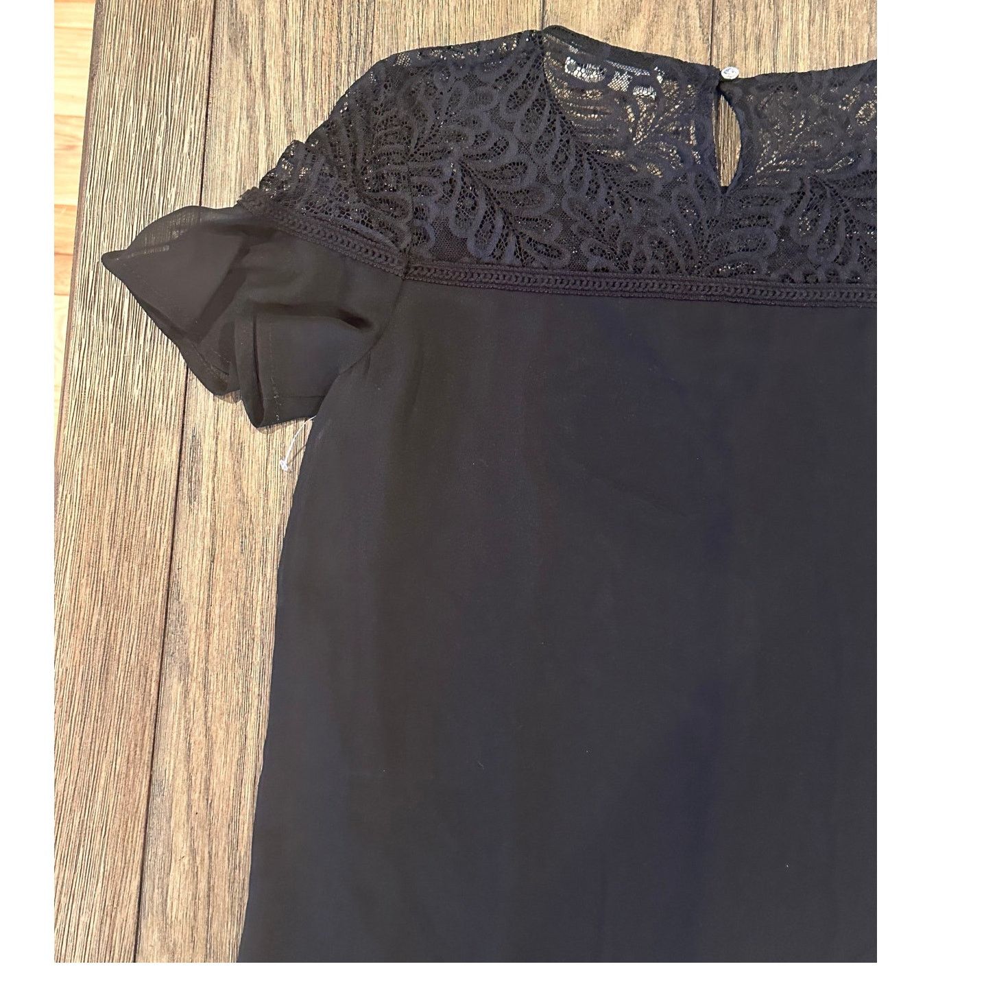 Calvin Klein Calvin Klein Women's Black Lace Neck Sheer Short Sleeve PXS Size XS / US 0-2 / IT 36-38 - 6 Thumbnail