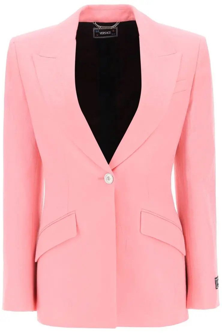 image of Versace O1S22I1N0324 Single-Breasted Jacket In Pink, Women's (Size Small)