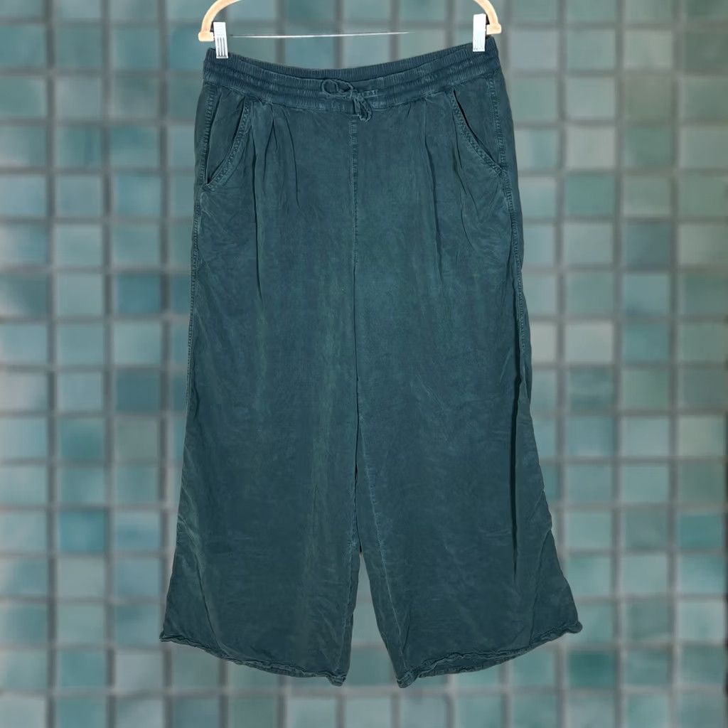 Aerie Super Wide Leg Pants Womens Large Green Lyocell Pockets Drawstring, Women's (Size 36)