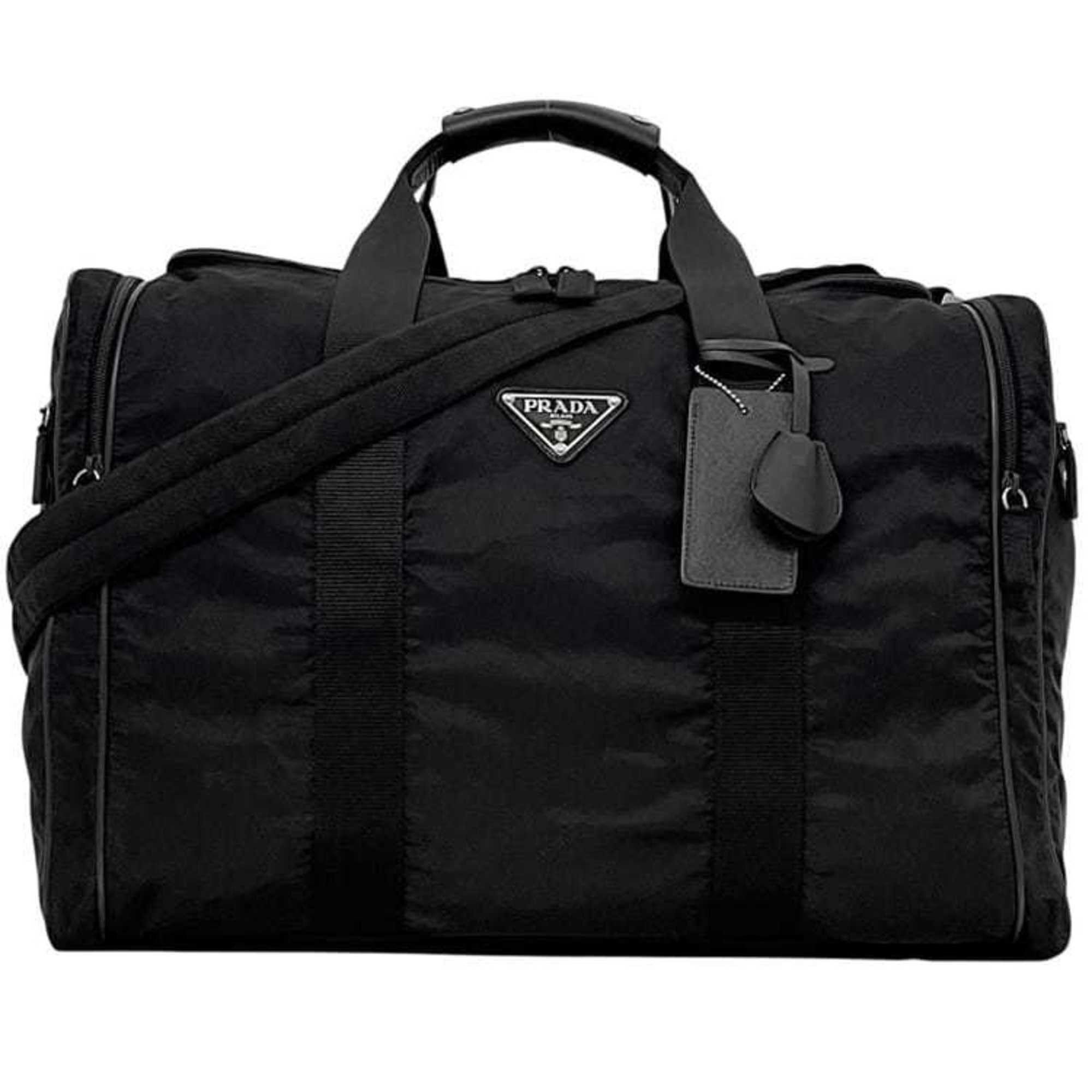 Prada 2-way Boston bag SACCA DA VIAGGIO IN TESSUTO ec-25133 black NERO Tessuto V172 nylon 10 PRADA triangular plate shoulder for men and women.