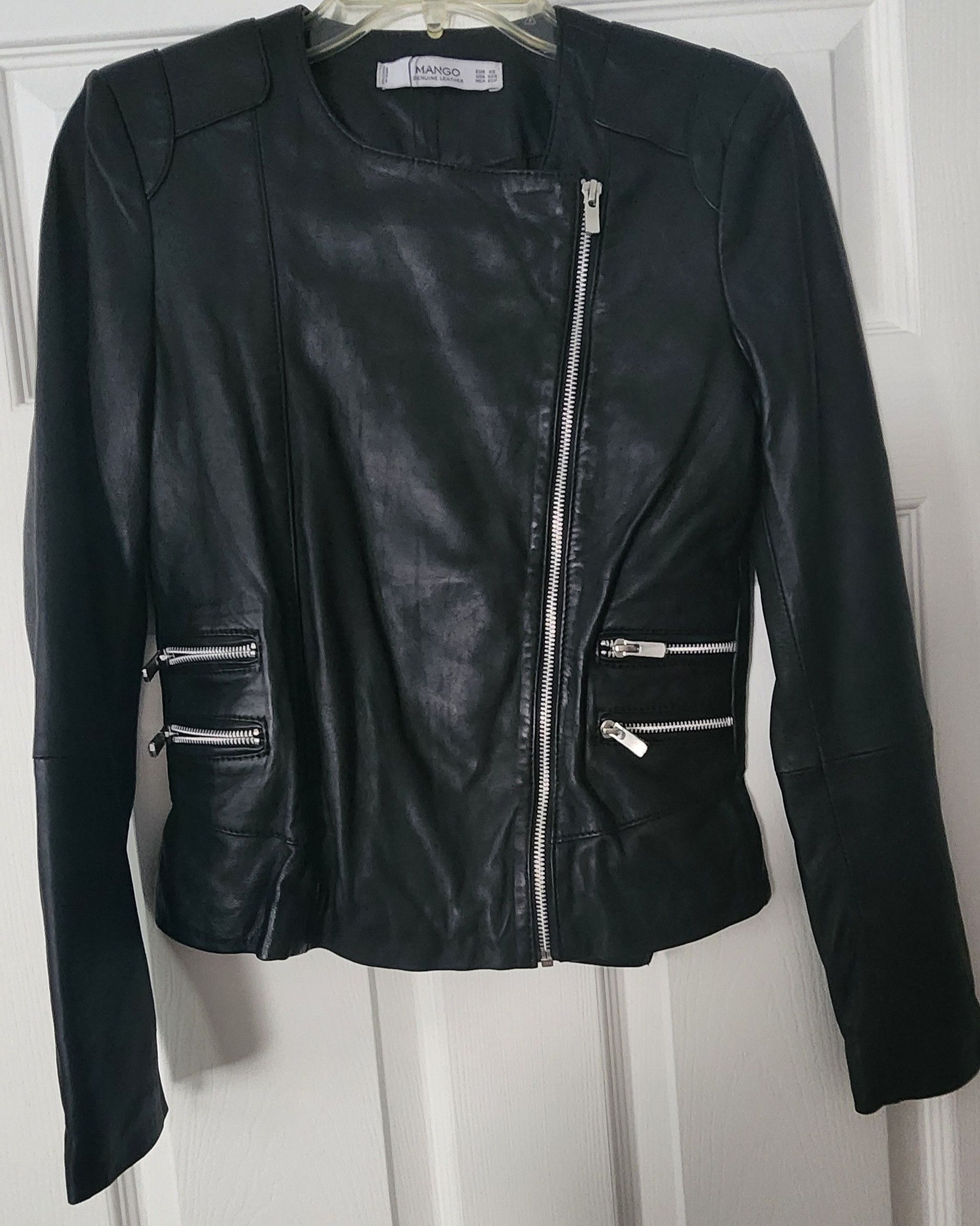 Mango NWOT Mango Black 100% Genuine Leather Moto Jacket Coat XXS Size XXS / US 00 / IT 34 - 2 Thumbnail