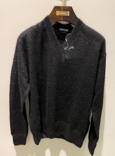 image of Tom Ford O1W1Db10124 V Neck Mohair Sweater In Black, Men's (Size Small)