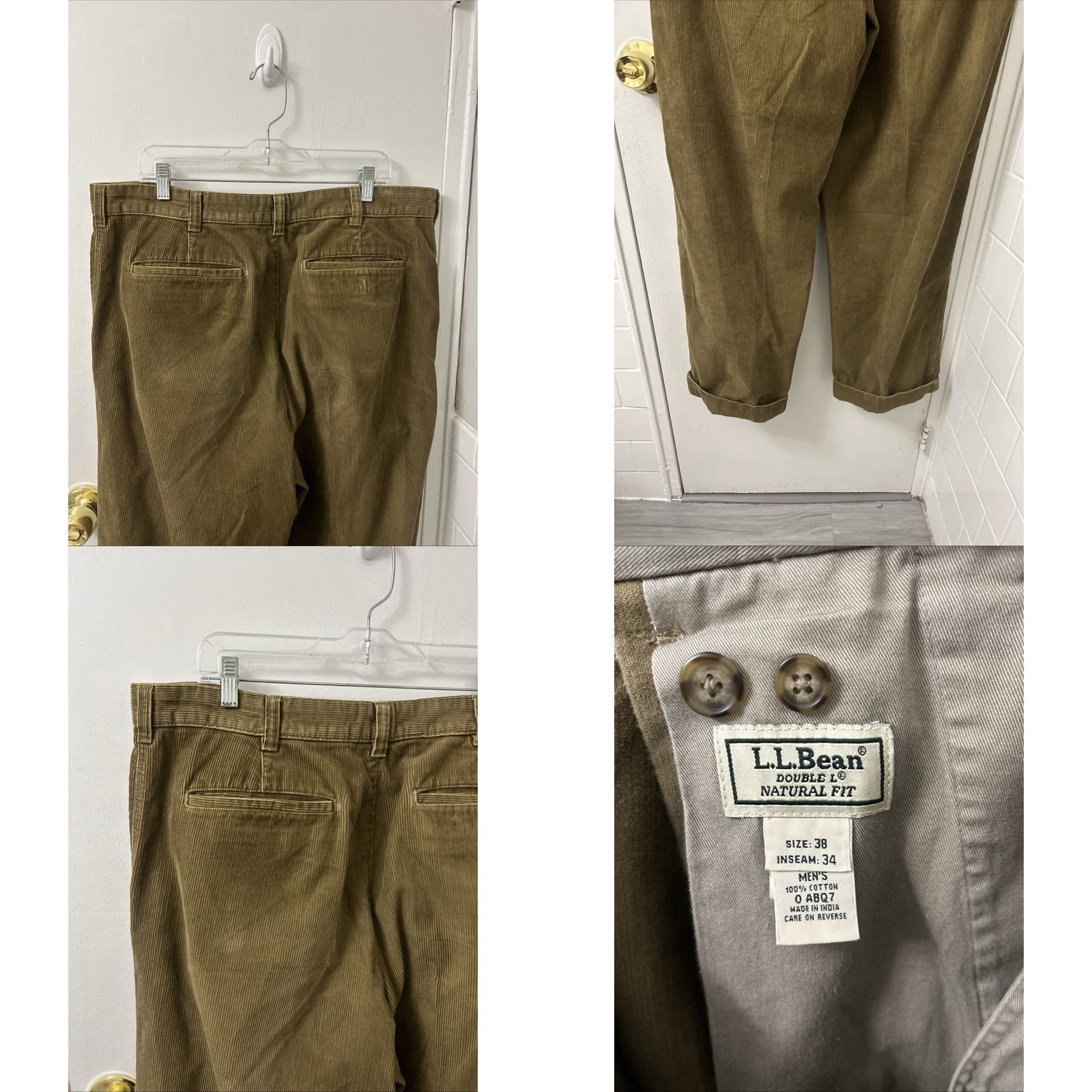 Vintage LL Bean Double L Corduroy Pants Mens 38x32 Brown Pleated Cuffed Natural Fit Size US 38 / EU 54 - 8 Thumbnail