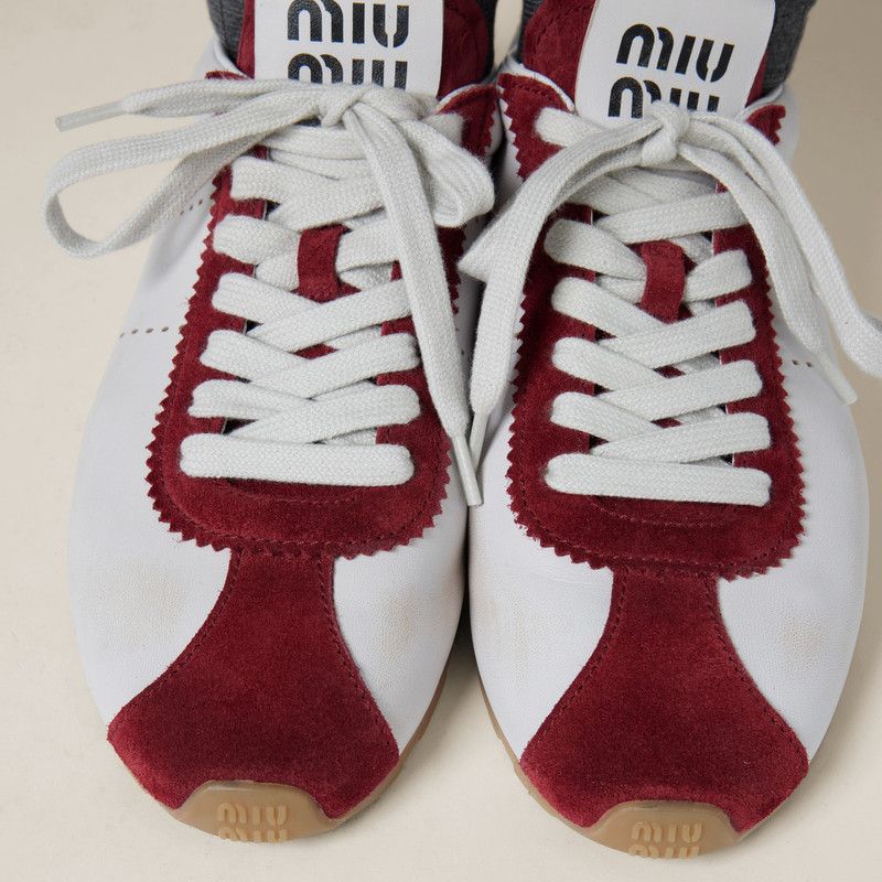 Miu Miu o1B3y1r0526 Padded Nappa Leather And Suede Sneakers Size US 8 / IT 38 - 5 Thumbnail
