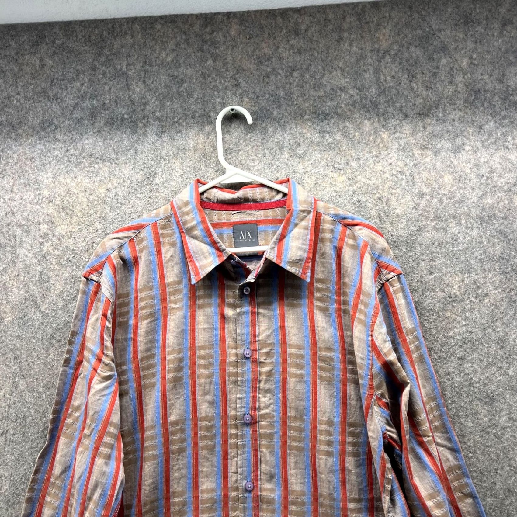Armani Exchange VINTAGE Armani Exchange Shirt Mens XL Blue Men Beige Casual Button Down Striped Vtg Size US XL / EU 56 / 4 - 2 Thumbnail