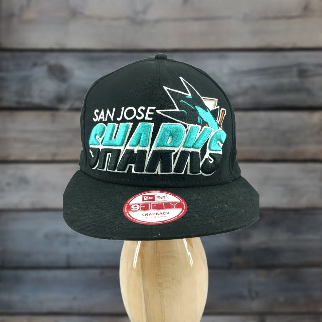 New Era New Era NHL San Jose Sharks Classic Snapback Hat Big Front Letter Logo Cap Mens Adjustable Black Blue Cap Size ONE SIZE - 1 Thumbnail