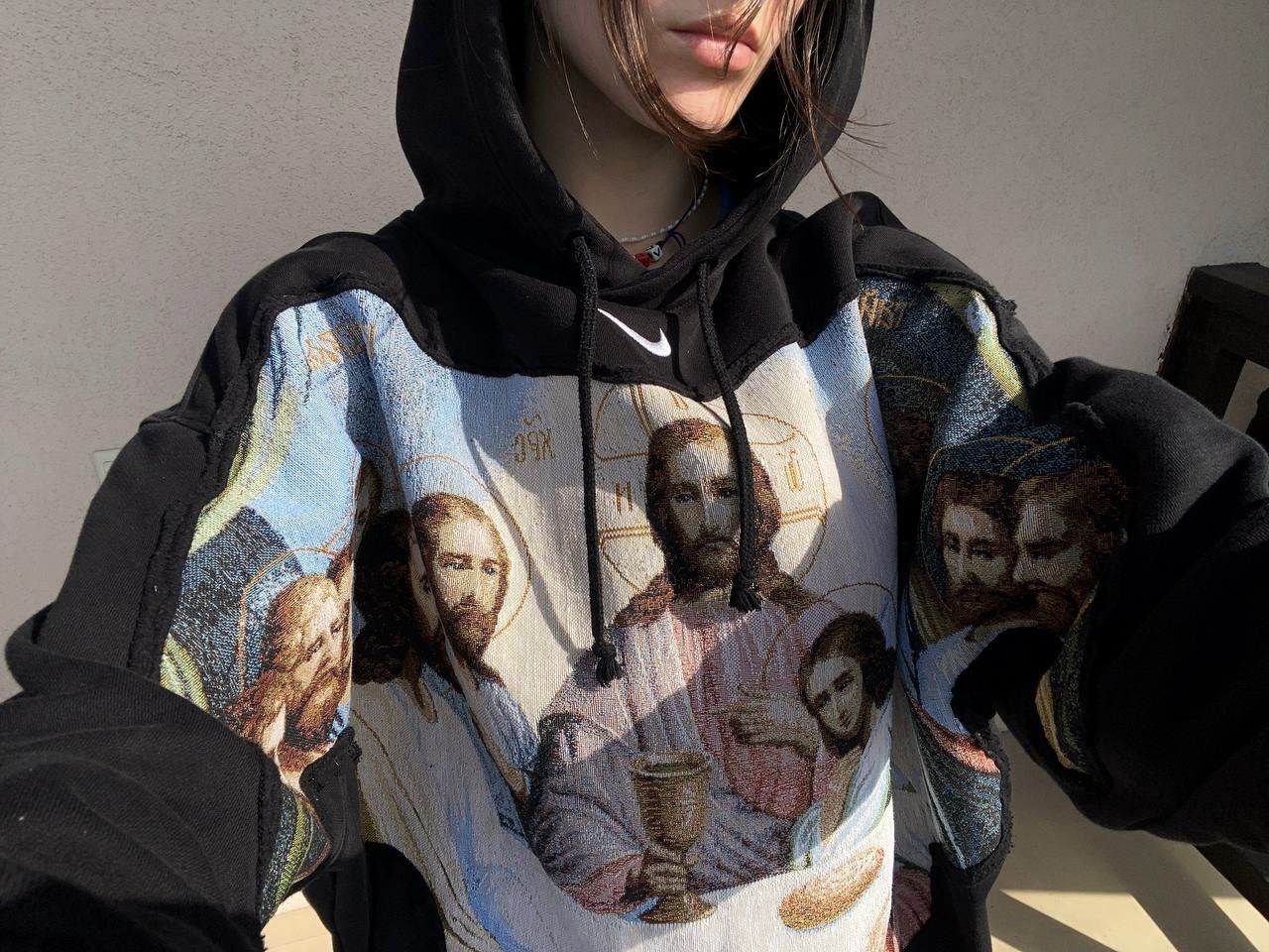 Nike Streetwear Vintage Vintage Streetwear Japanese Nike Big Logo Jesus Hoodie 90s Grailed