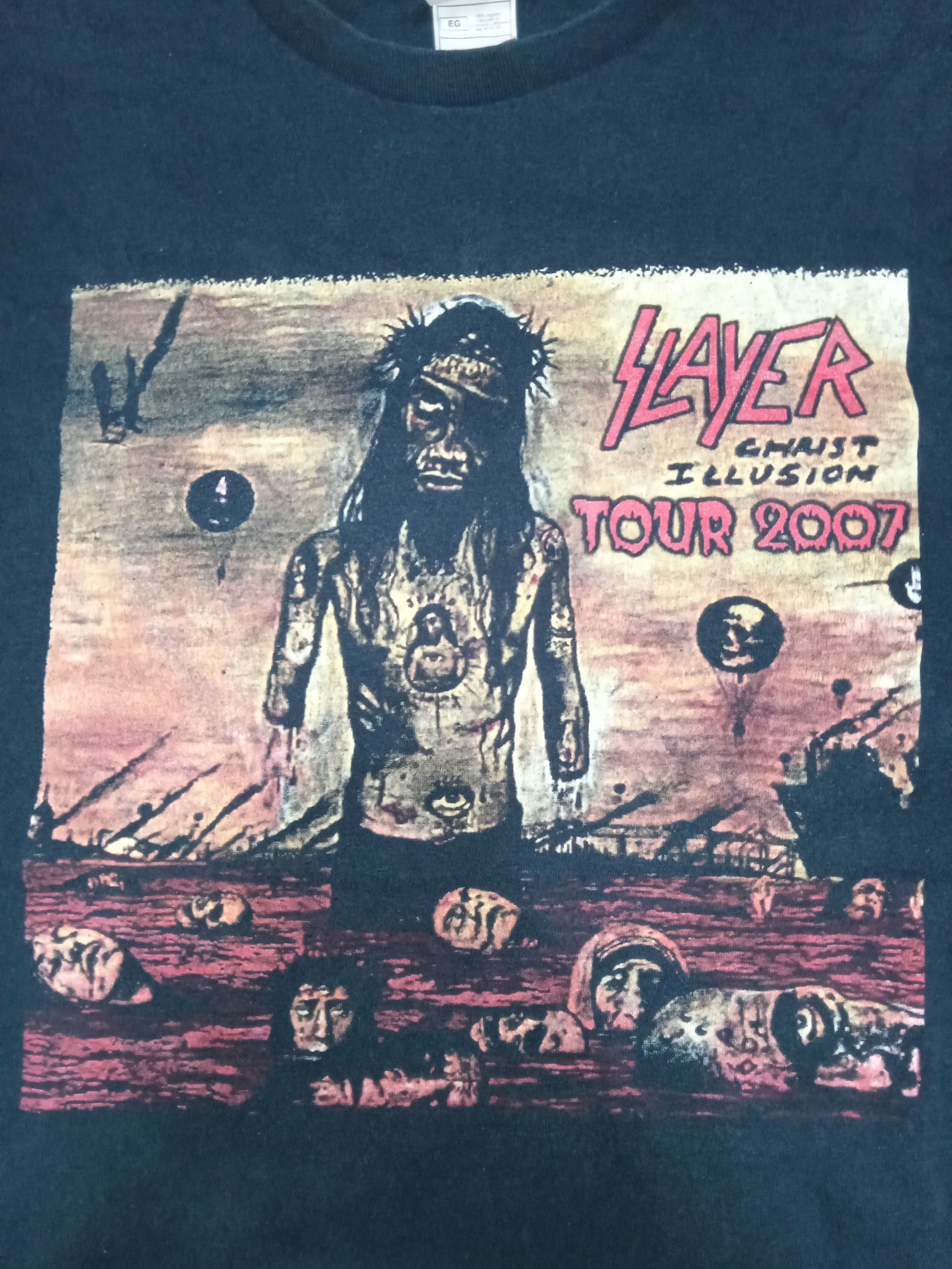 Band Tees × Vintage Vintage 2000s Slayer Christ Illusion 2007 Bootleg T Shirt Size US XL / EU 56 / 4 - 4 Thumbnail