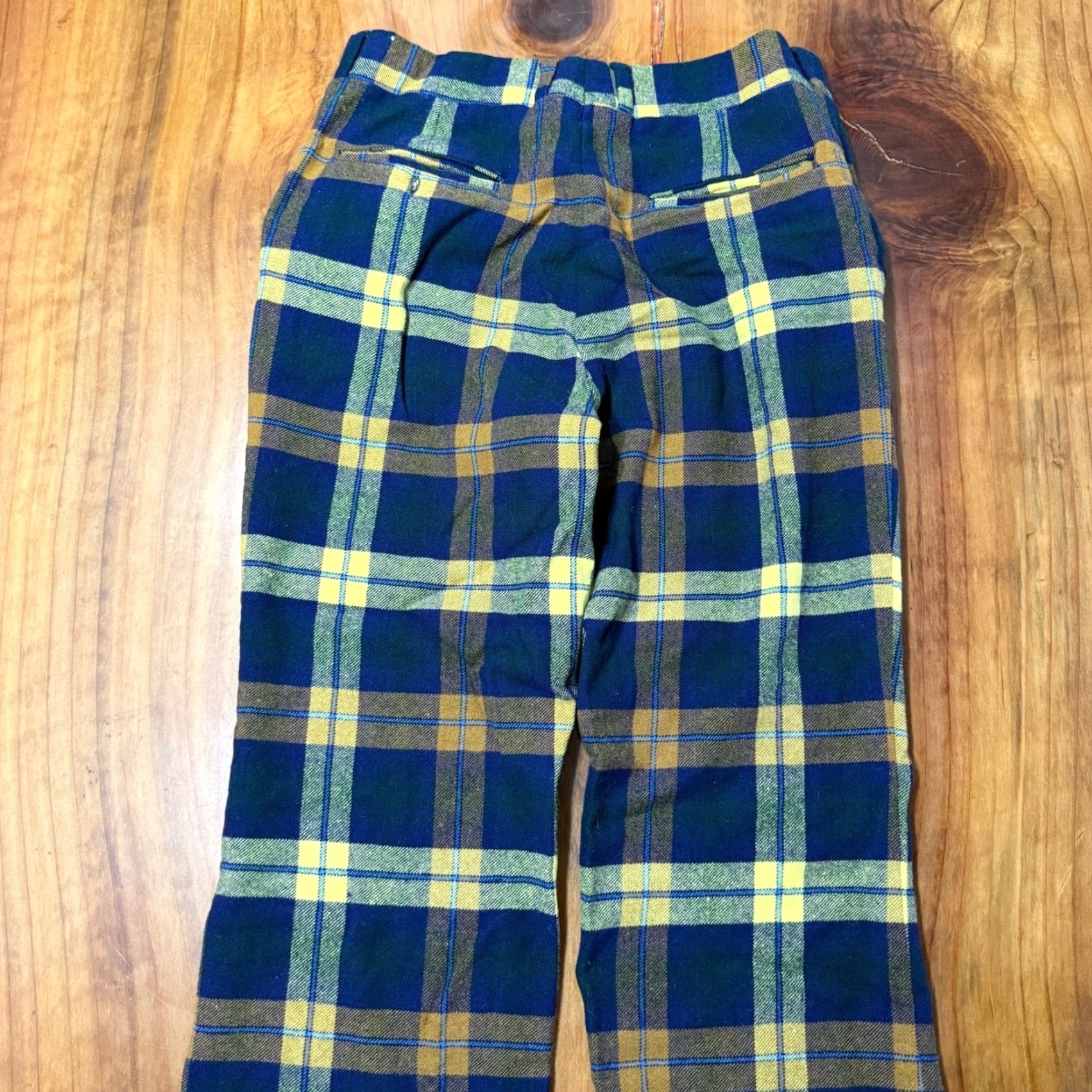 Nordstrom VINTAGE Corbin LL30 Mens Pants 32 x 30 Wool Plaid Retro Navy Blue Chino Classic Bootcut Size US 32 / EU 48 - 6 Thumbnail