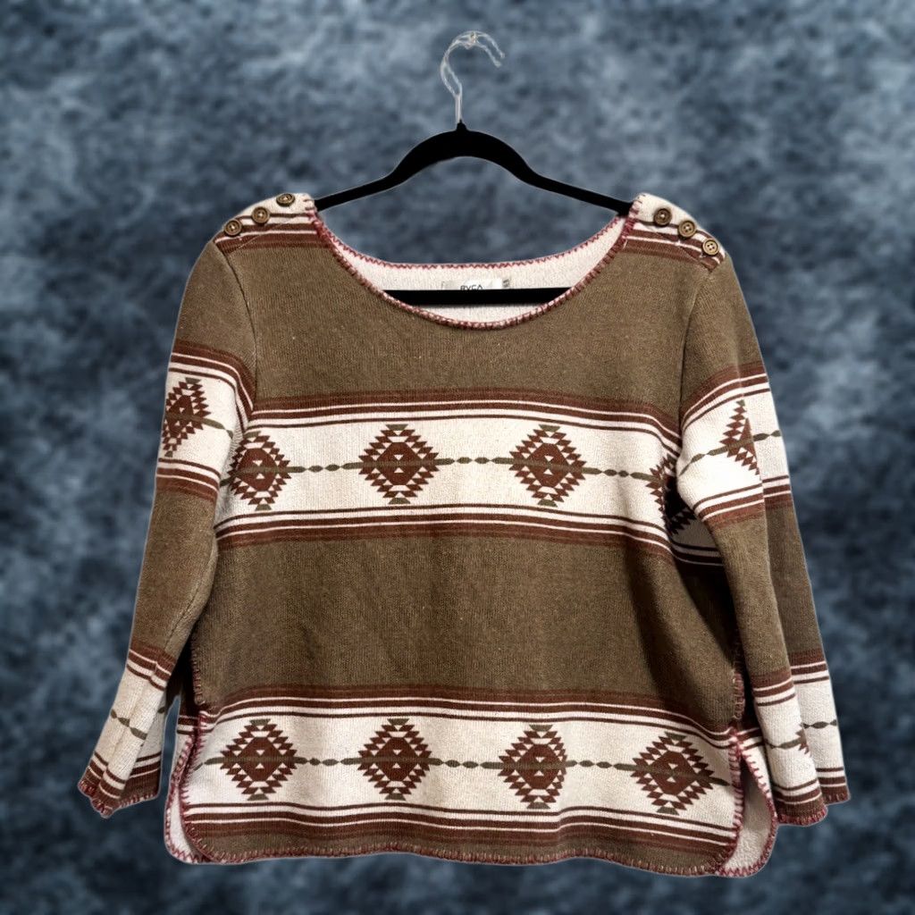 RVCA RVCA Aztec Pattern Pullover Sweatshirt Poncho Women's M/L Brown 3/4th Sleeve Size M / US 6-8 / IT 42-44 - 1 Thumbnail