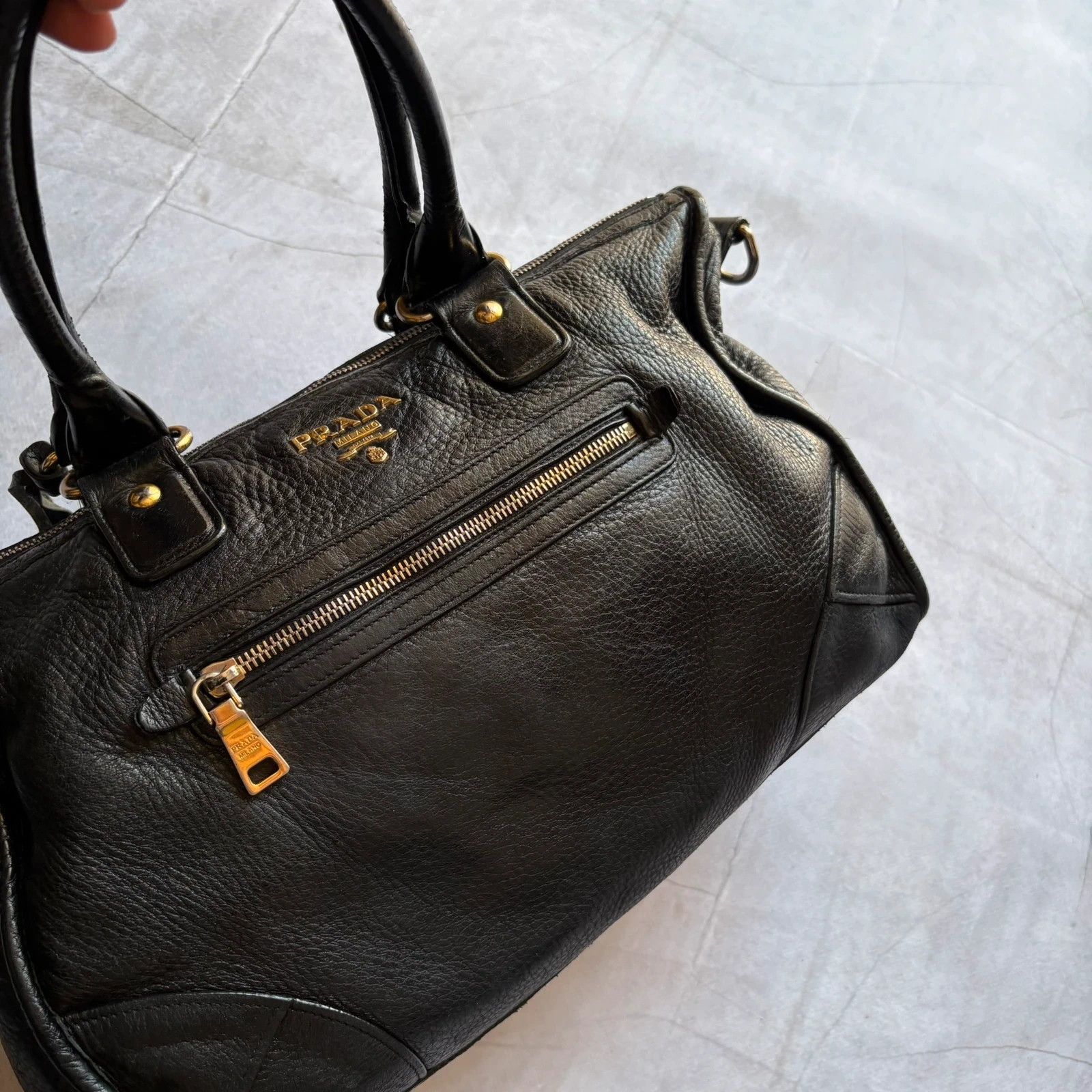 Prada Prada Vitello Daino Bag Leather Black Zip Tote handbag Size ONE SIZE - 4 Thumbnail