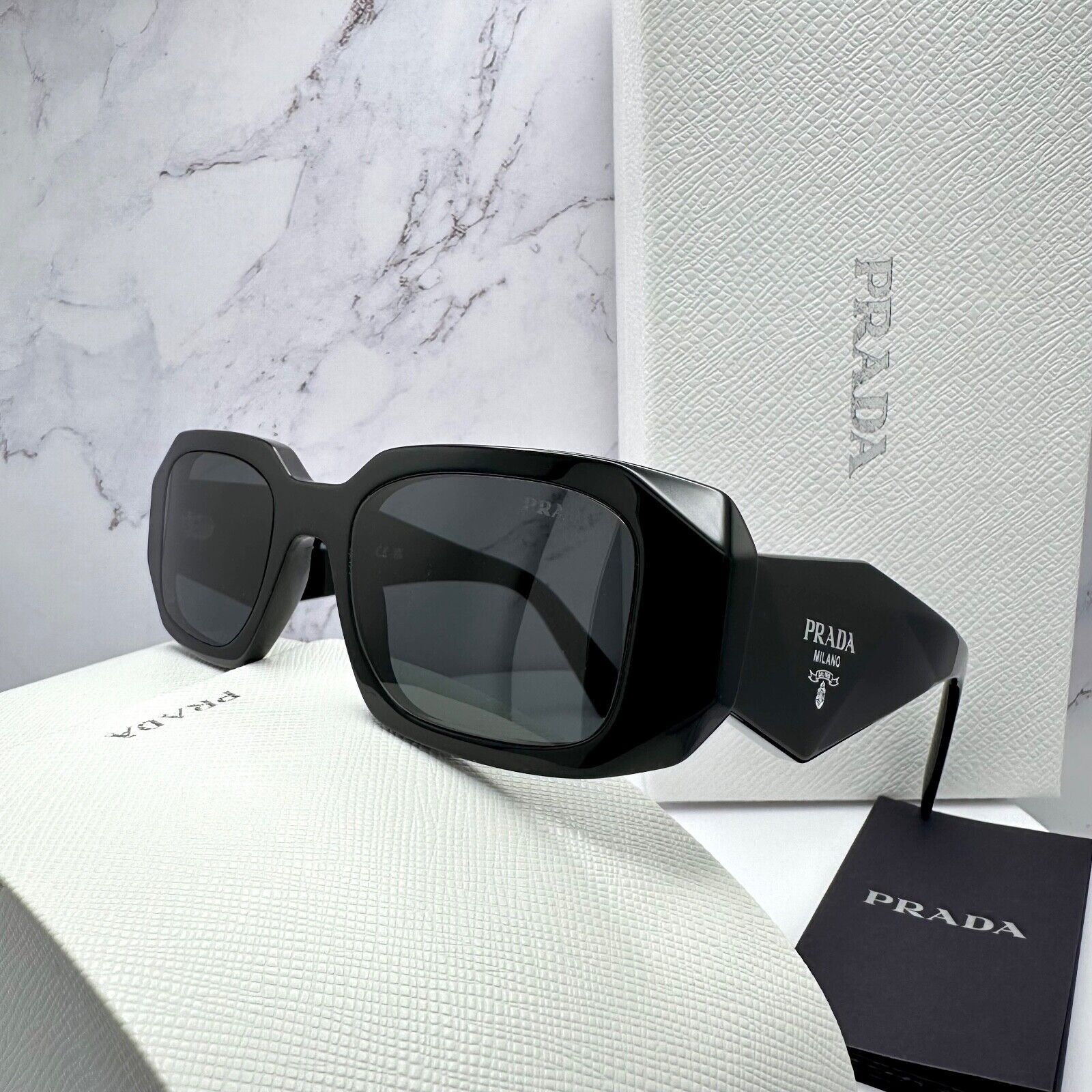 PRADA Sunglasses Black Acetate PR 17WS Symbole Authentic