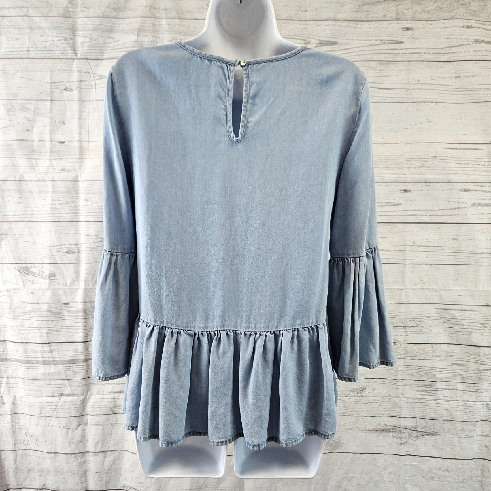 Vintage Beach Lunch Lounge Womens Blouse XS Chambray Solid Blue 3/4 Sleeve Shirt Womens XS Blue Holiday 3/4 Sleeve Size XS / US 0-2 / IT 36-38 - 4 Thumbnail