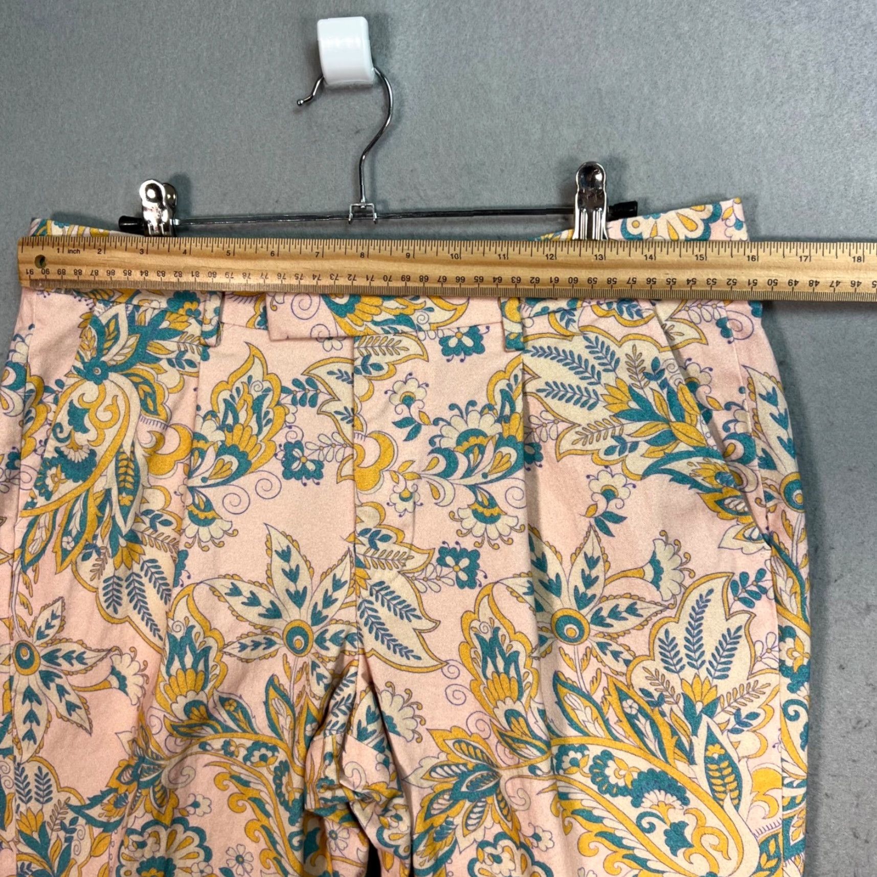 Asos ASOS Womens Floral Print Pleated Trousers Size 32 Straight Leg Cotton Blend Pants Women 32 Pink Chino 27 In Inseam Spring Summer 32 Regular Womens Size 24" / US 00 / IT 34 - 6 Thumbnail