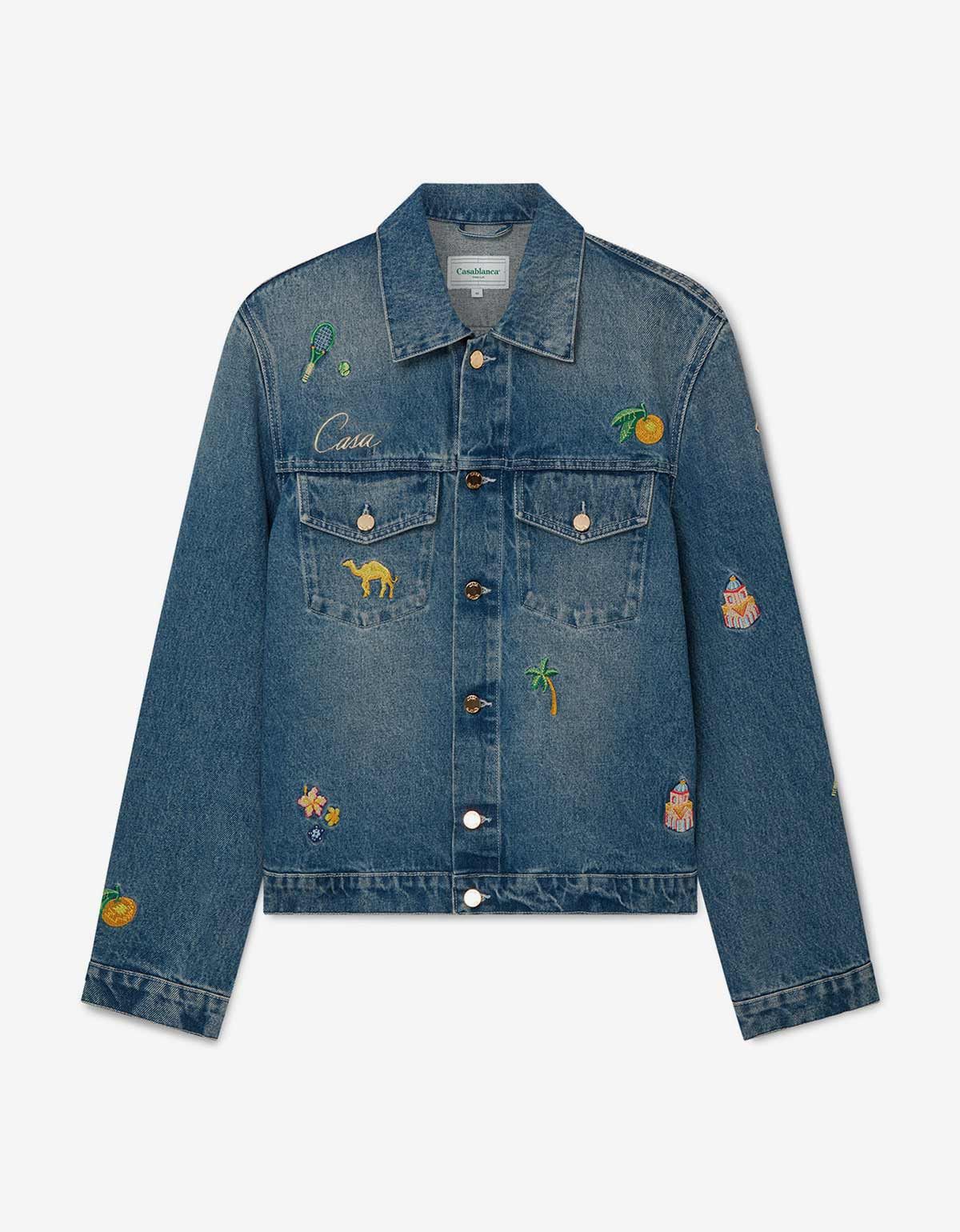 image of Casablanca Blue Motif Denim Jacket Size 48, Men's