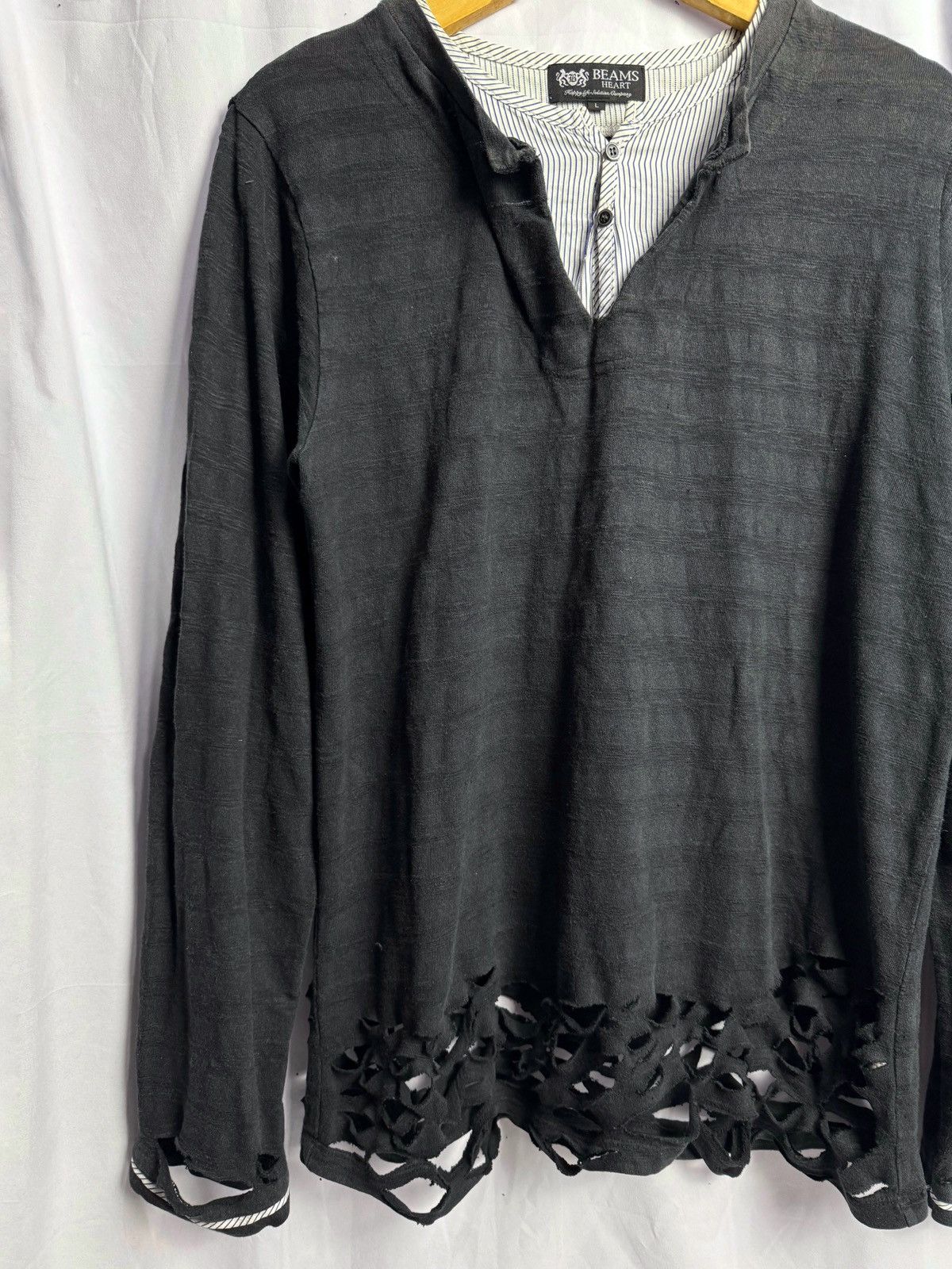 Japanese Brand Distressed Stripe Shadow Beams Long Sleeve Size US L / EU 52-54 / 3 - 3 Thumbnail