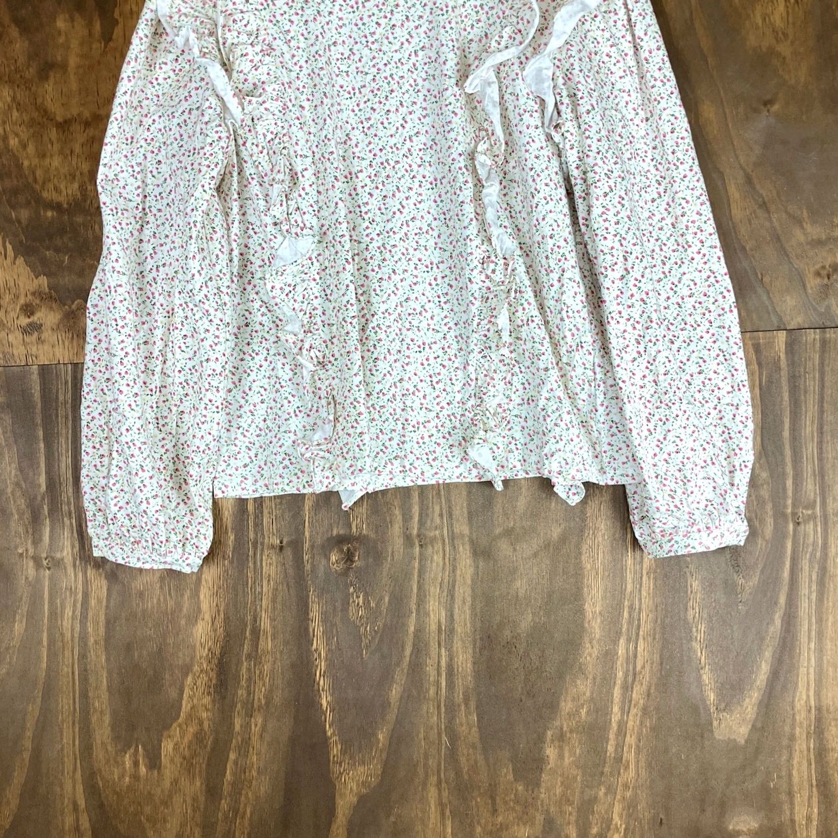 Anthropologie Anthropologie Womens Blouse White Floral Allaire Ruffled Puffed Long Sleeve L Size L / US 10 / IT 46 - 3 Thumbnail