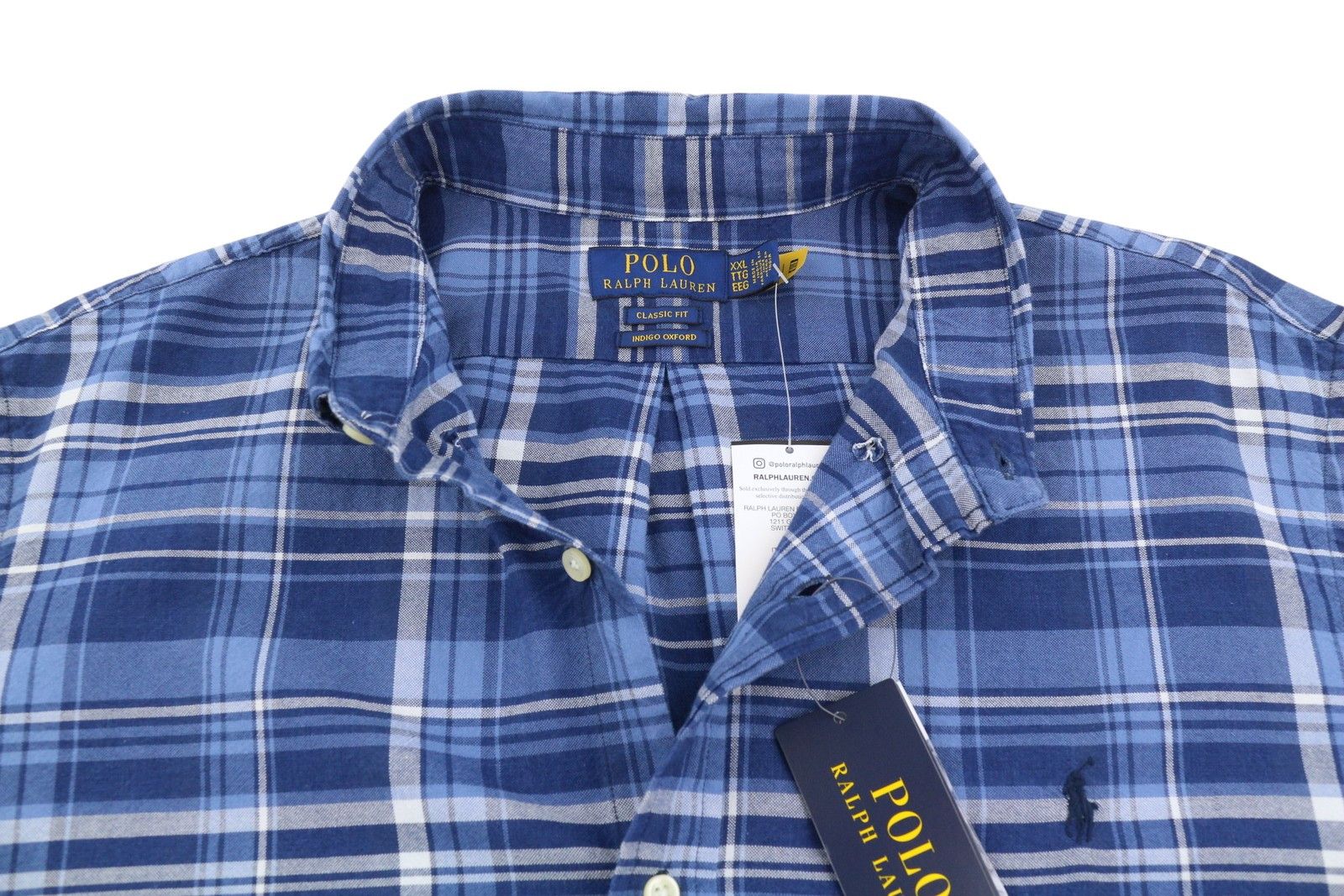 Ralph Lauren 2XL Blue Fit Indigo Oxford Plaid Button-Down Neck 87009 Size US XXL / EU 58 / 5 - 4 Thumbnail